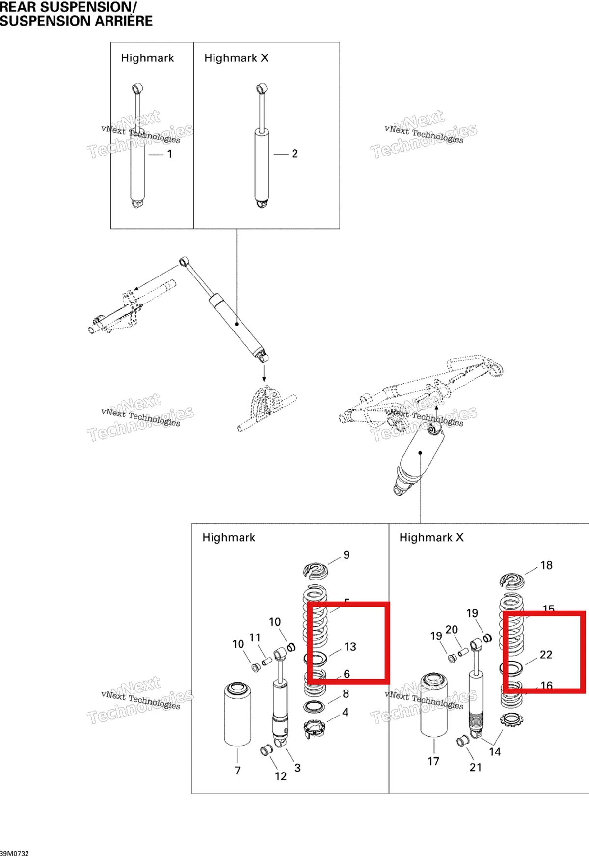 Деталь 505071685 на схеме узла 2007 Ski-Doo Summit Highmark & Highmark X 1000 SDI Rear Suspension Shocks