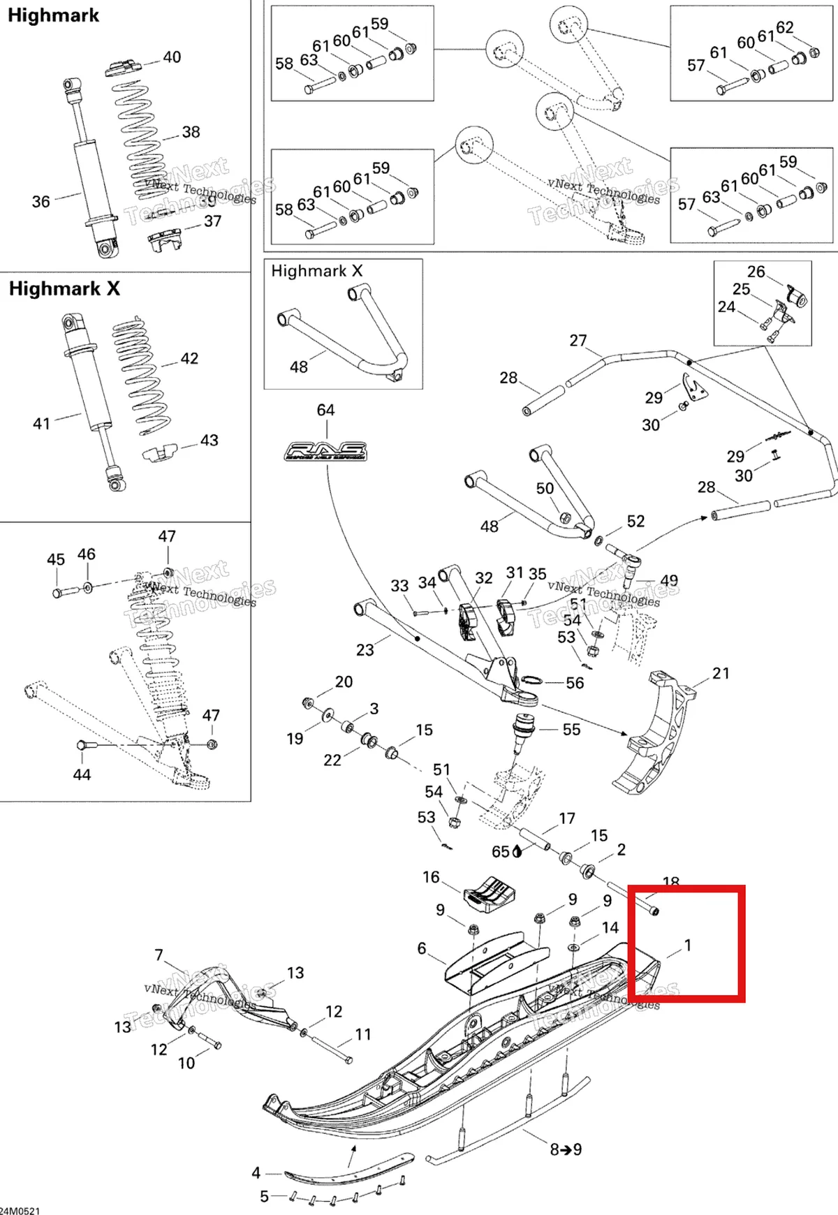 Деталь 505071713 на схеме узла 2005 Ski-Doo Summit 1000 SDI, Highmark & Highmark X Front Suspension And Ski