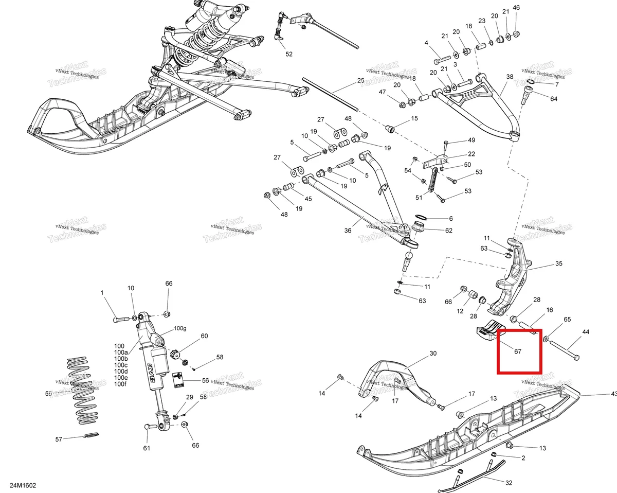 Деталь 505071779 (Деталь Stopper-ski) на схеме узла 2016 Ski-Doo FREERIDE Front Suspension And Ski