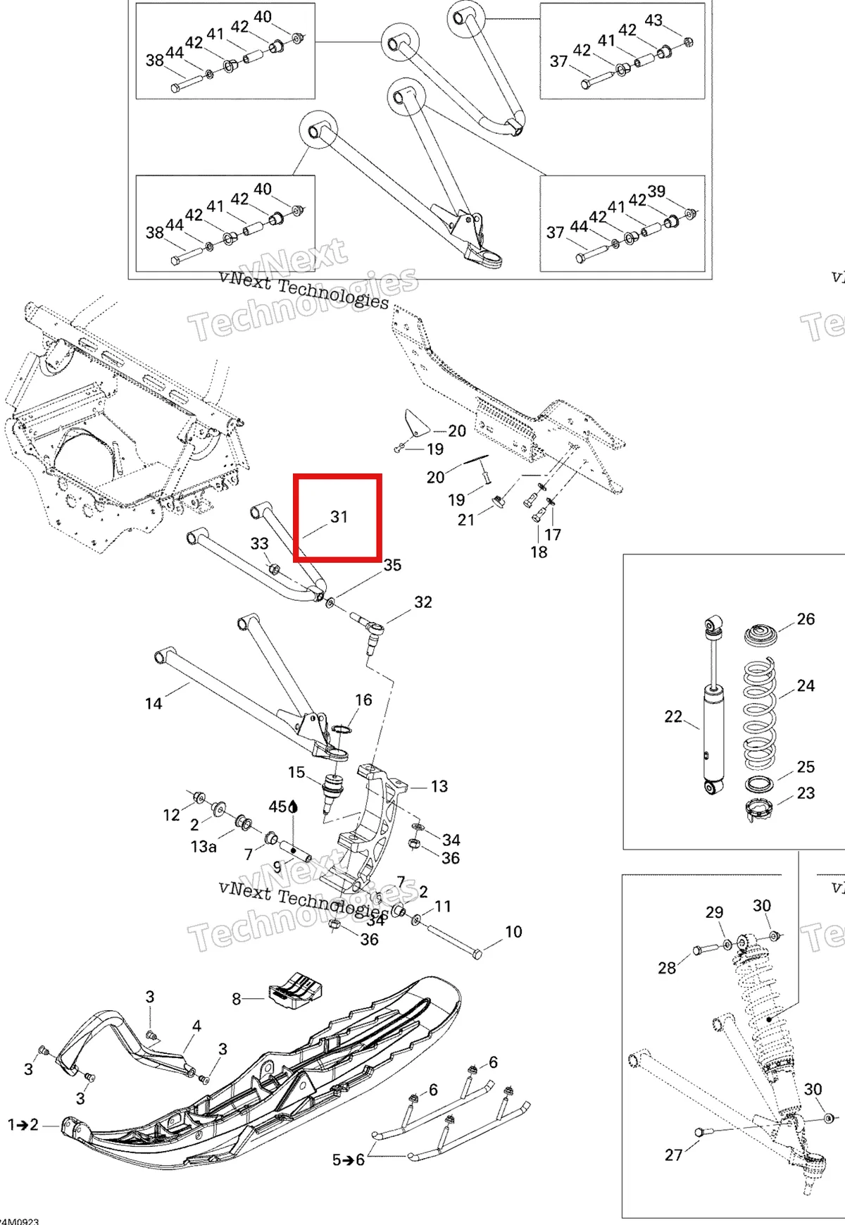 Деталь 505071816 на схеме узла 2009 Ski-Doo Summit Fan Front Suspension And Ski