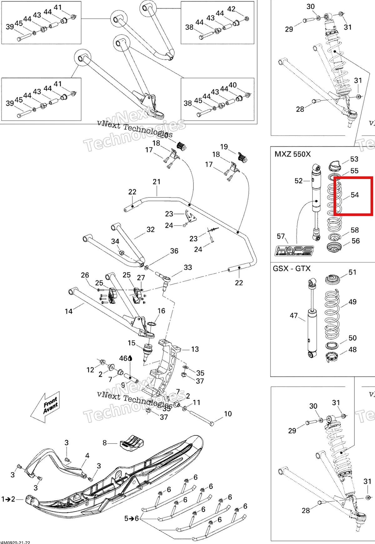 Деталь 505071833 на схеме узла 2009 Ski-Doo GSX Fan Front Suspension And Ski