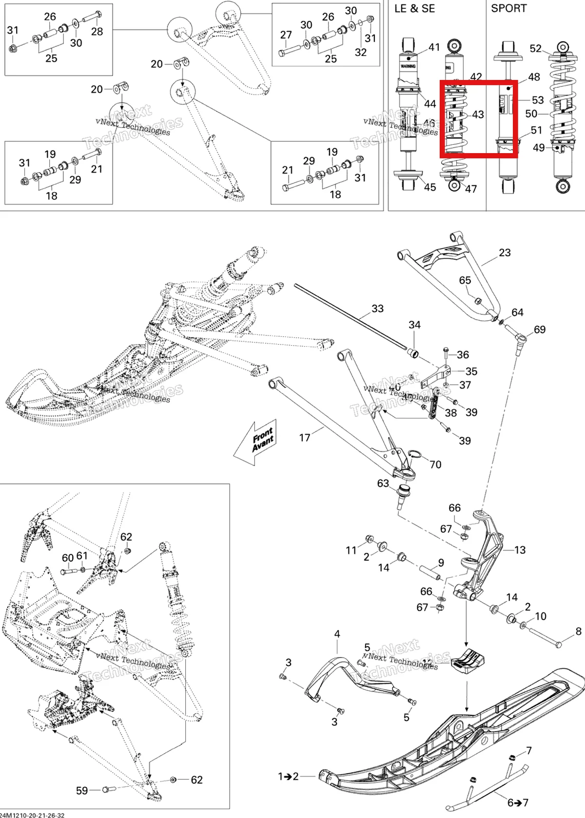 Деталь 505071842 на схеме узла 2012 Ski-Doo Grand Touring LE 600HOETEC XR Front Suspension And Ski