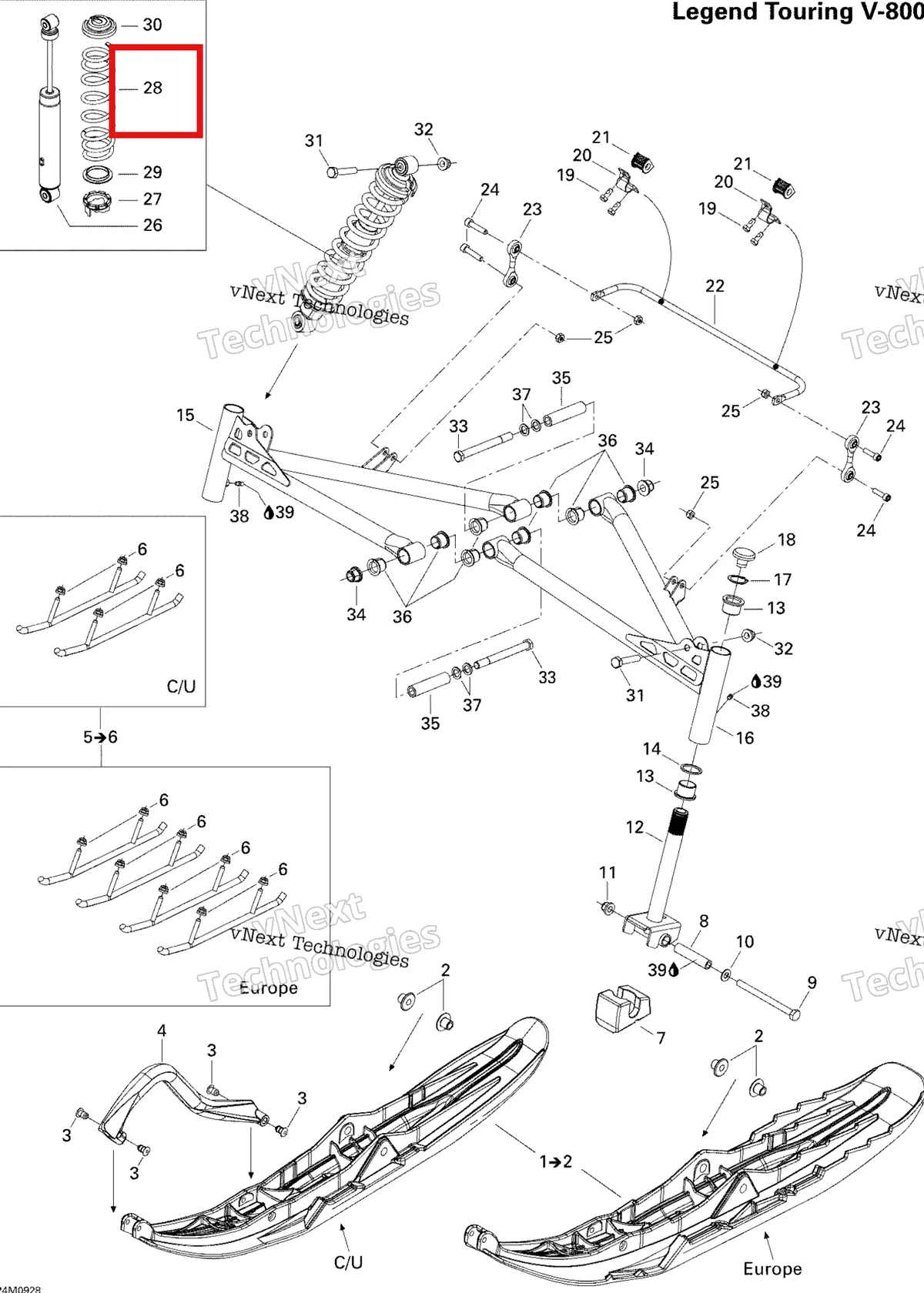 Деталь 505071849 (Пружина) на схеме узла 2009 Ski-Doo Legend Touring Front Suspension And Ski