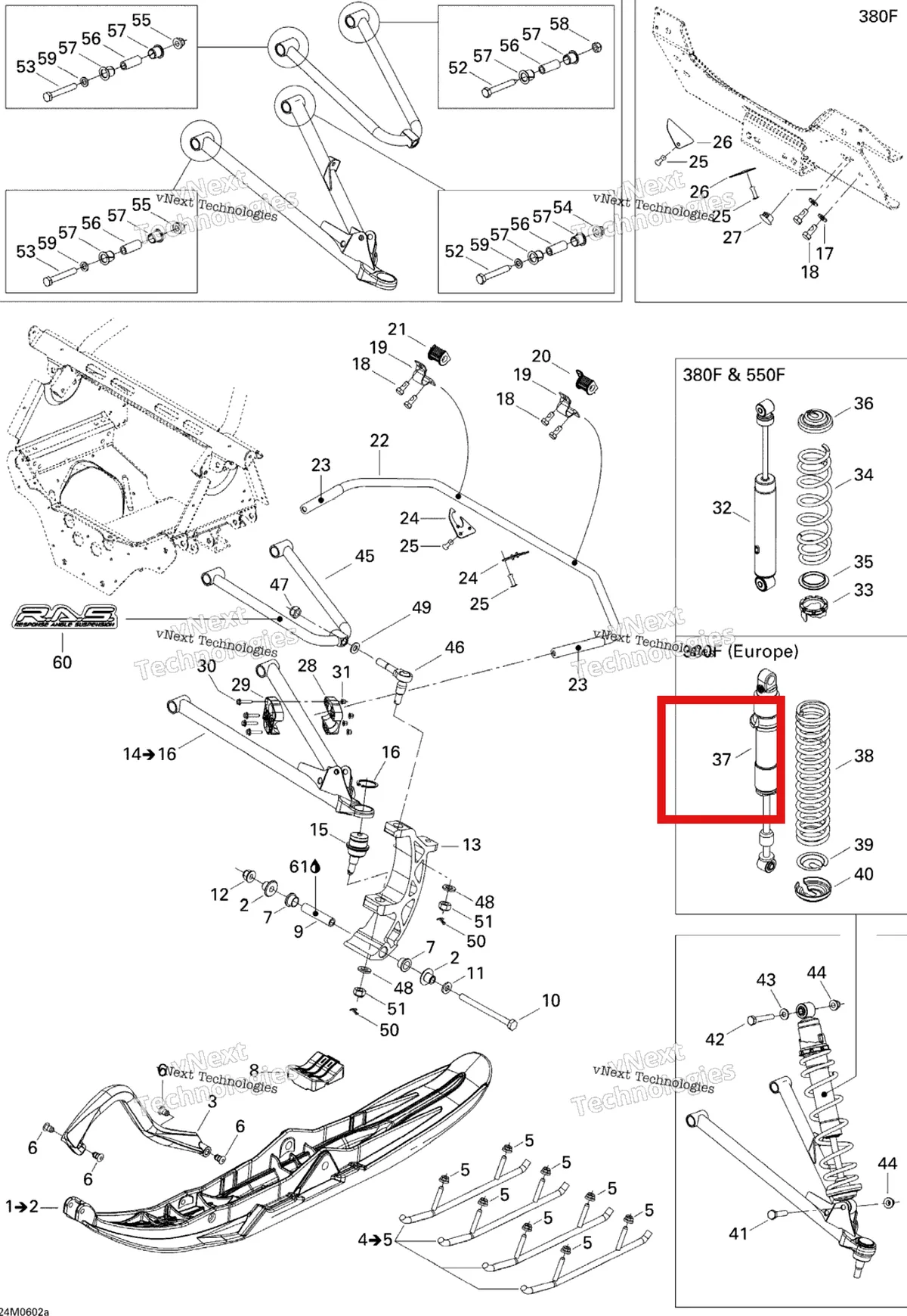 Схема применяемости: Передний амортизатор Europe Ski-Doo 505071951