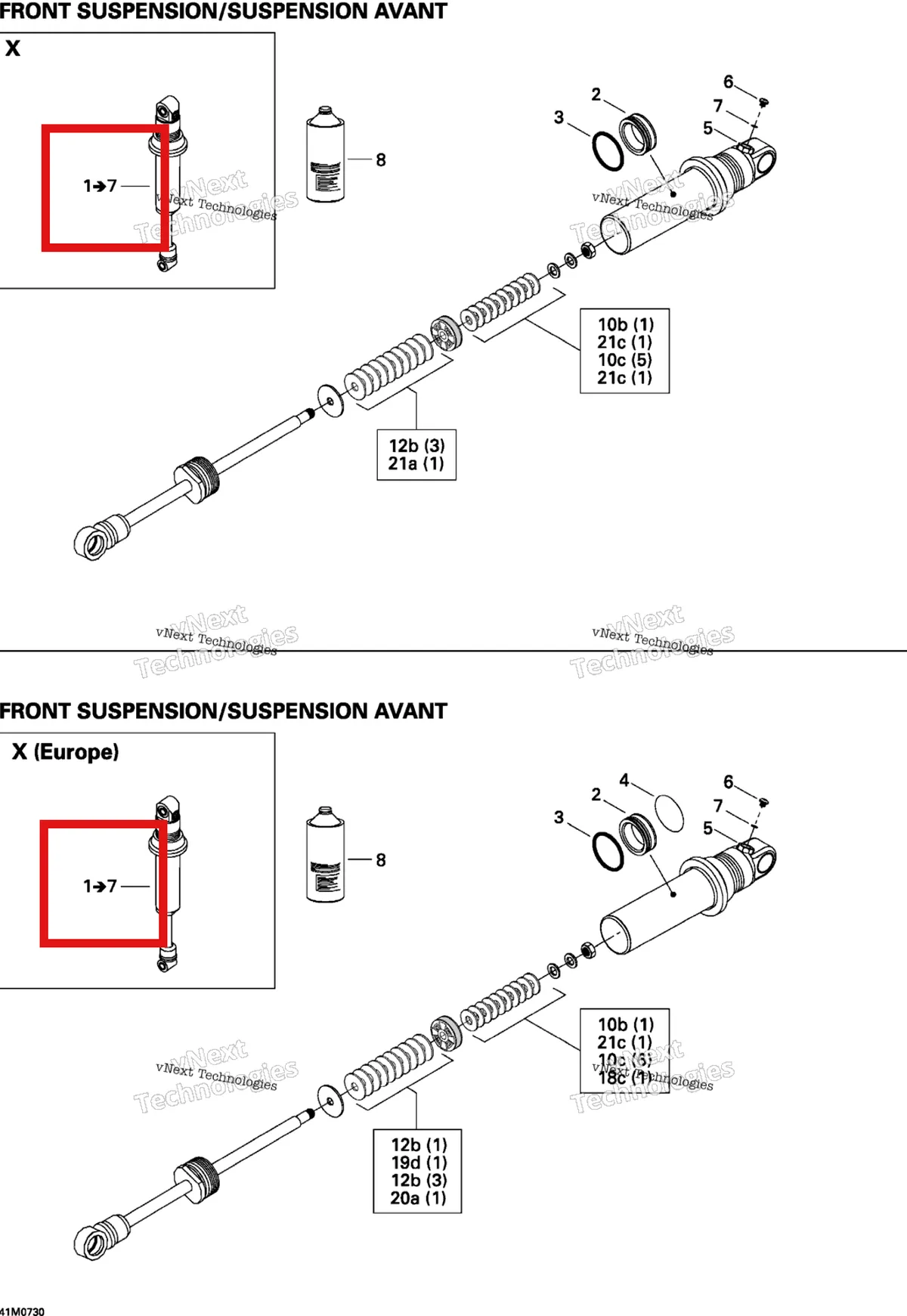 Деталь 505071992 на схеме узла 2007 Ski-Doo MACH Z Adrenaline Take Apart Shock, Front