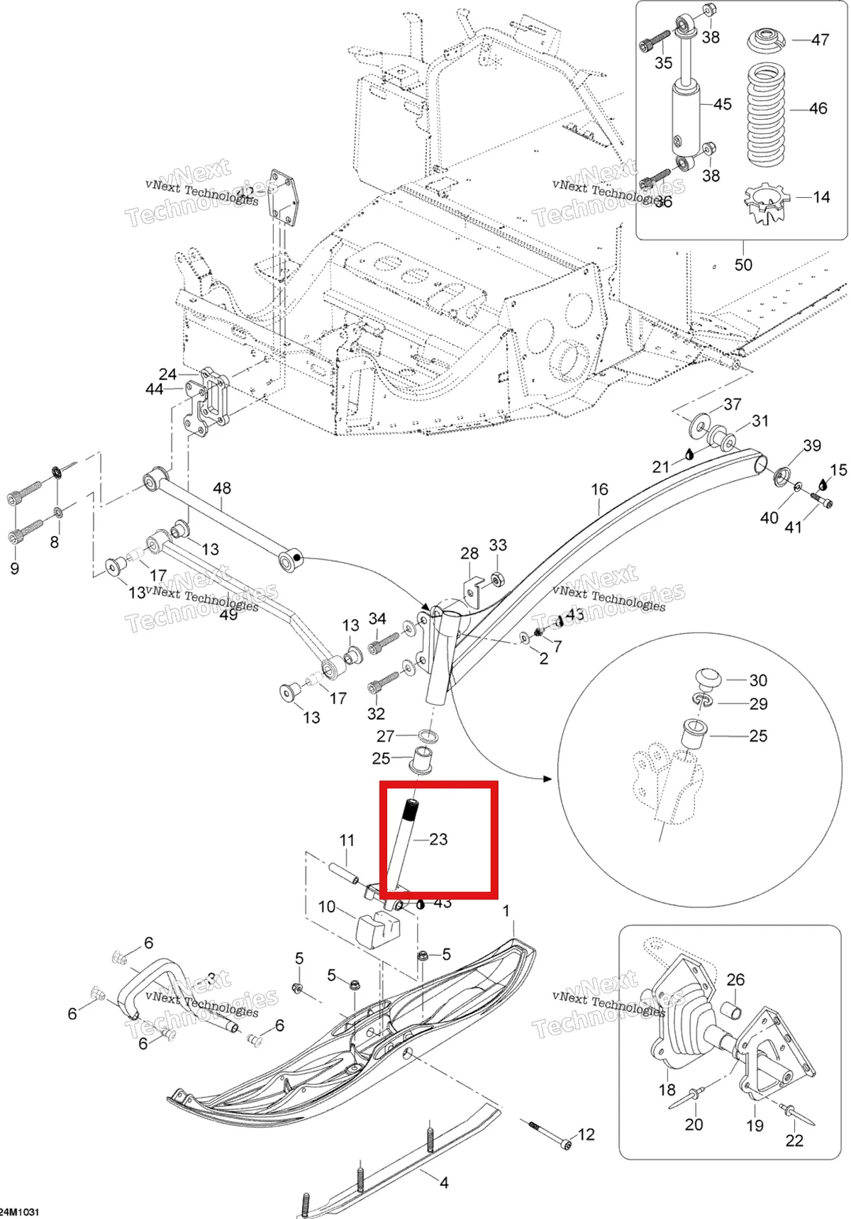 Деталь 505072001 (Деталь Ski Leg) на схеме узла 2010 Ski-Doo Skandic SUV 550F Front Suspension And Ski