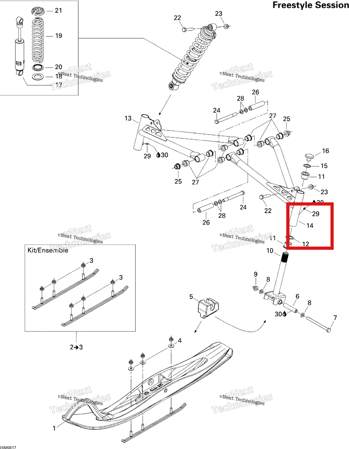 Деталь 505072194 (Деталь Lh Lower Arm) на схеме узла 2008 Ski-Doo Freestyle SESSION 300F Front Suspension And Ski