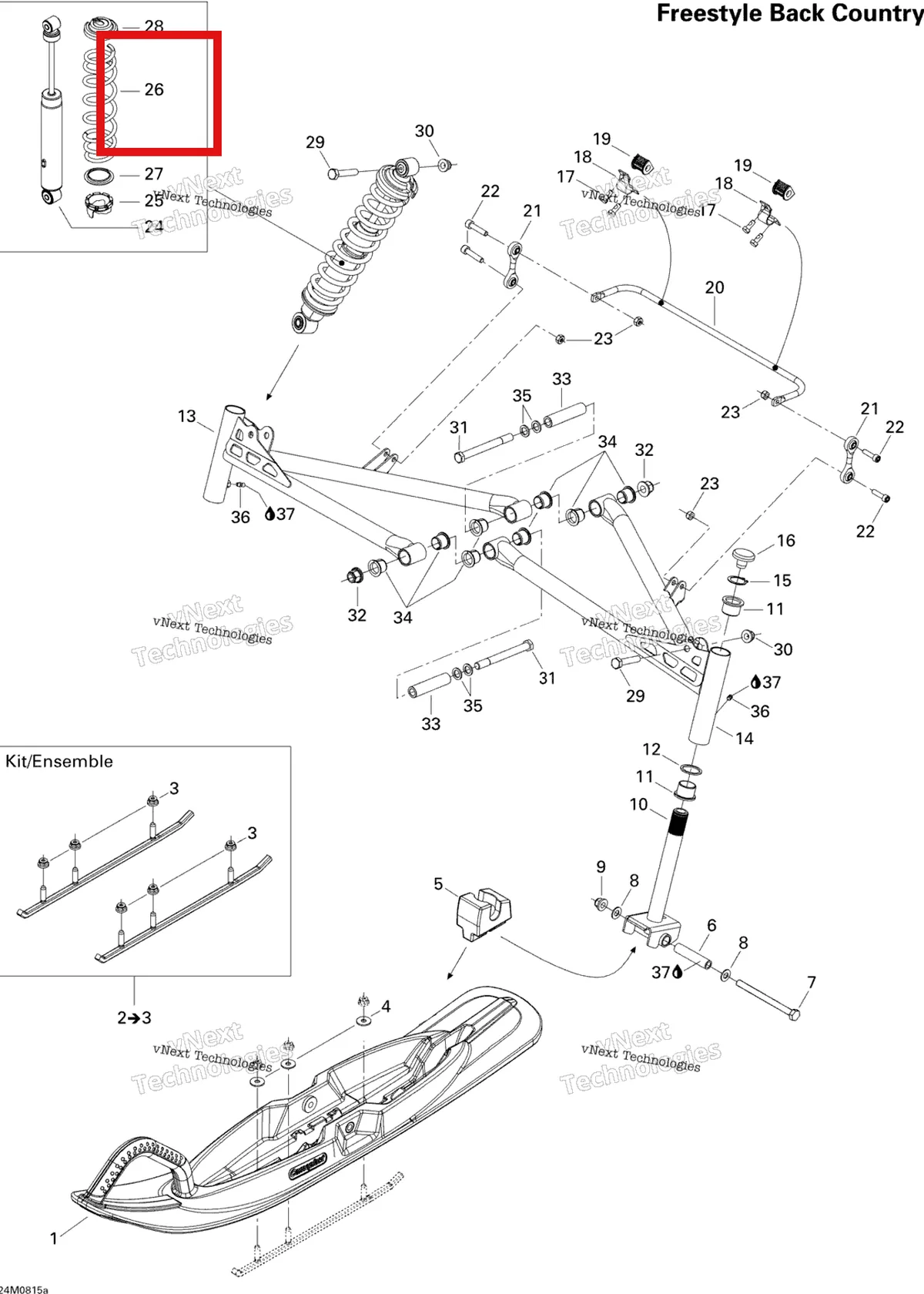 Деталь 505072219 (Пружина) на схеме узла 2008 Ski-Doo Freestyle Back Country 550F Front Suspension And Ski
