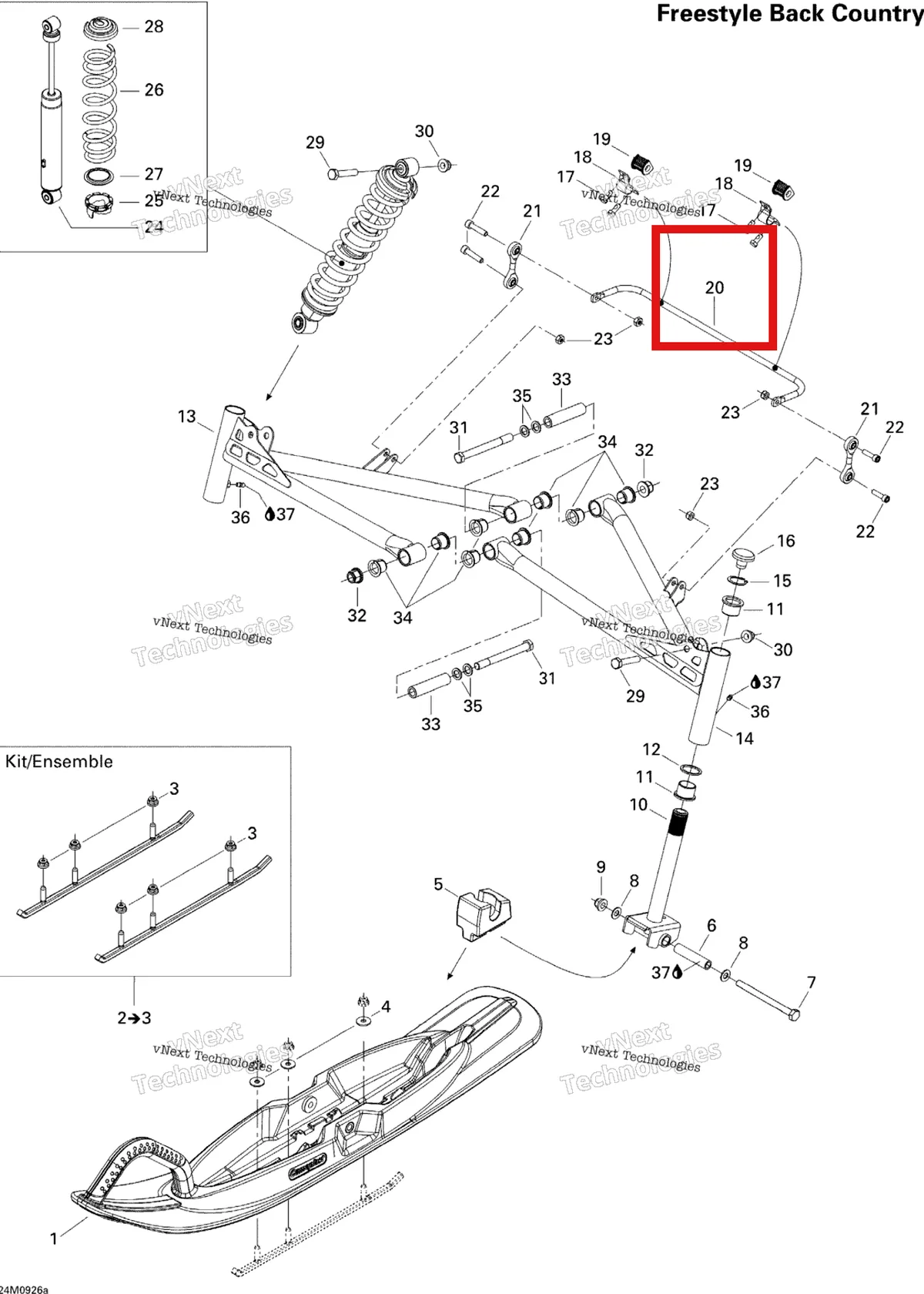 Деталь 505072226 (Деталь Stabilisator) на схеме узла 2009 Ski-Doo Freestyle Back Country Front Suspension And Ski Cu