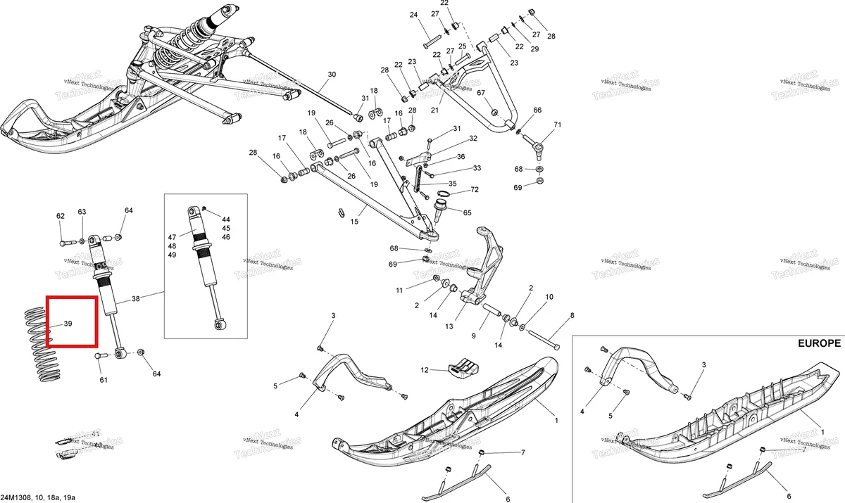 Деталь 505072230 на схеме узла 2013 Ski-Doo RENEGADE ADRENALINE 800RE XP Front Suspension And Ski