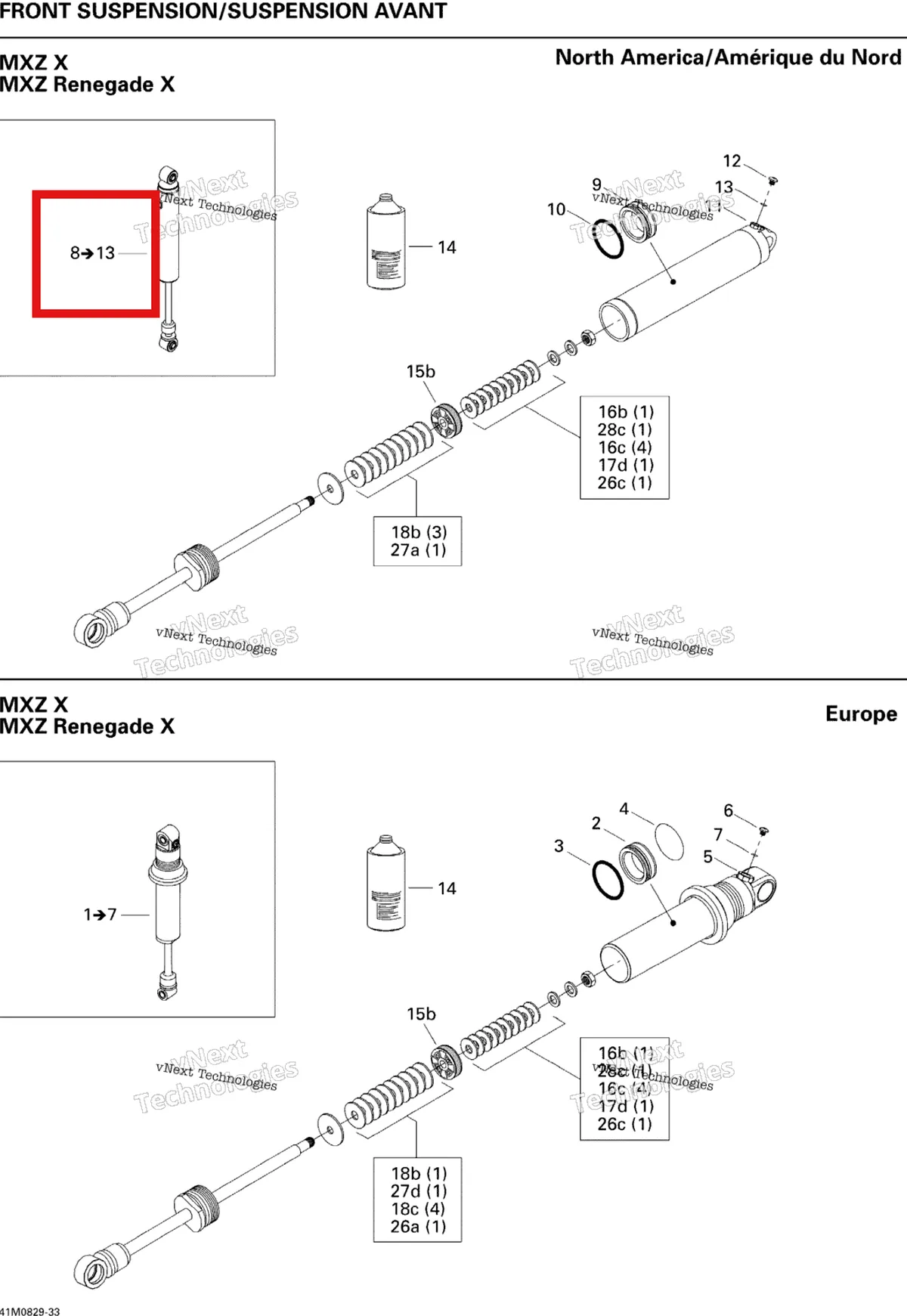 Деталь 505072262 на схеме узла 2008 Ski-Doo MX Z X 800R Take Apart Shock, Front