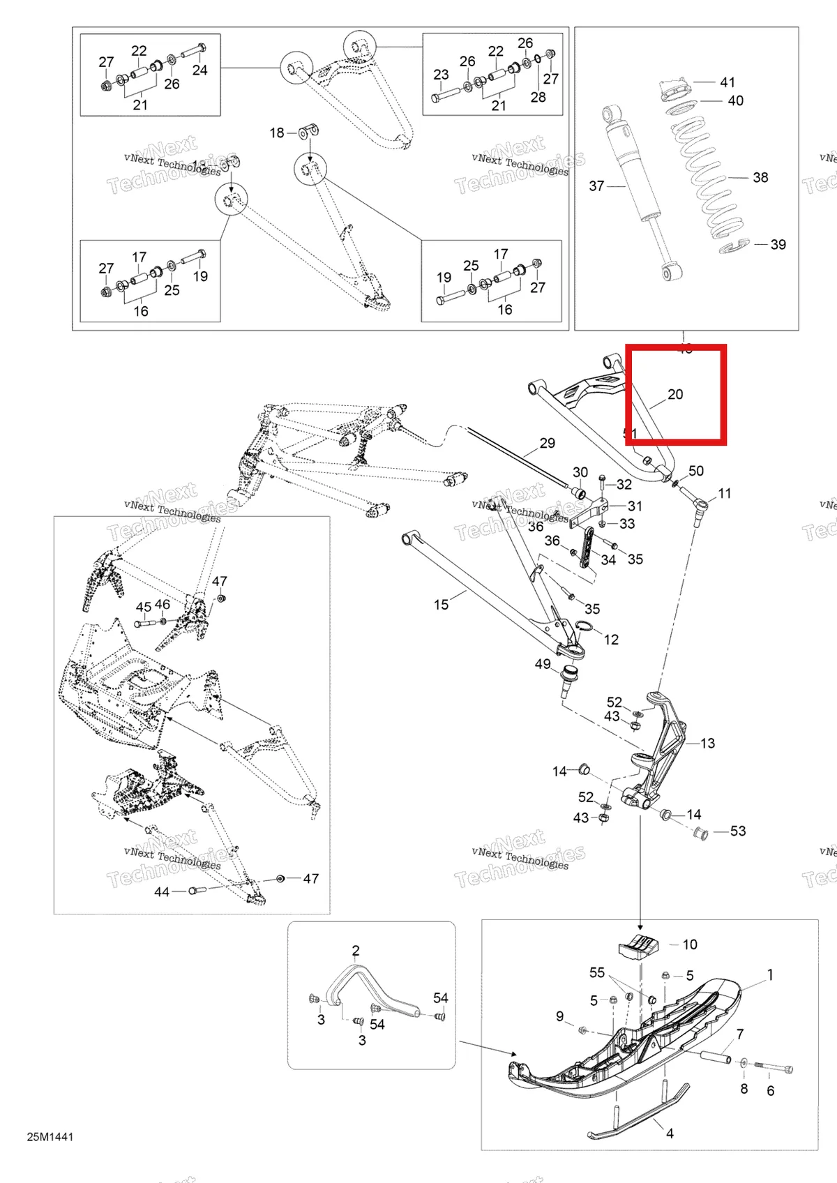 Деталь 505072375 (Деталь Upper Arm) на схеме узла 2014 Ski-Doo EXPEDITION LE 1200 XU Front Suspension And Ski
