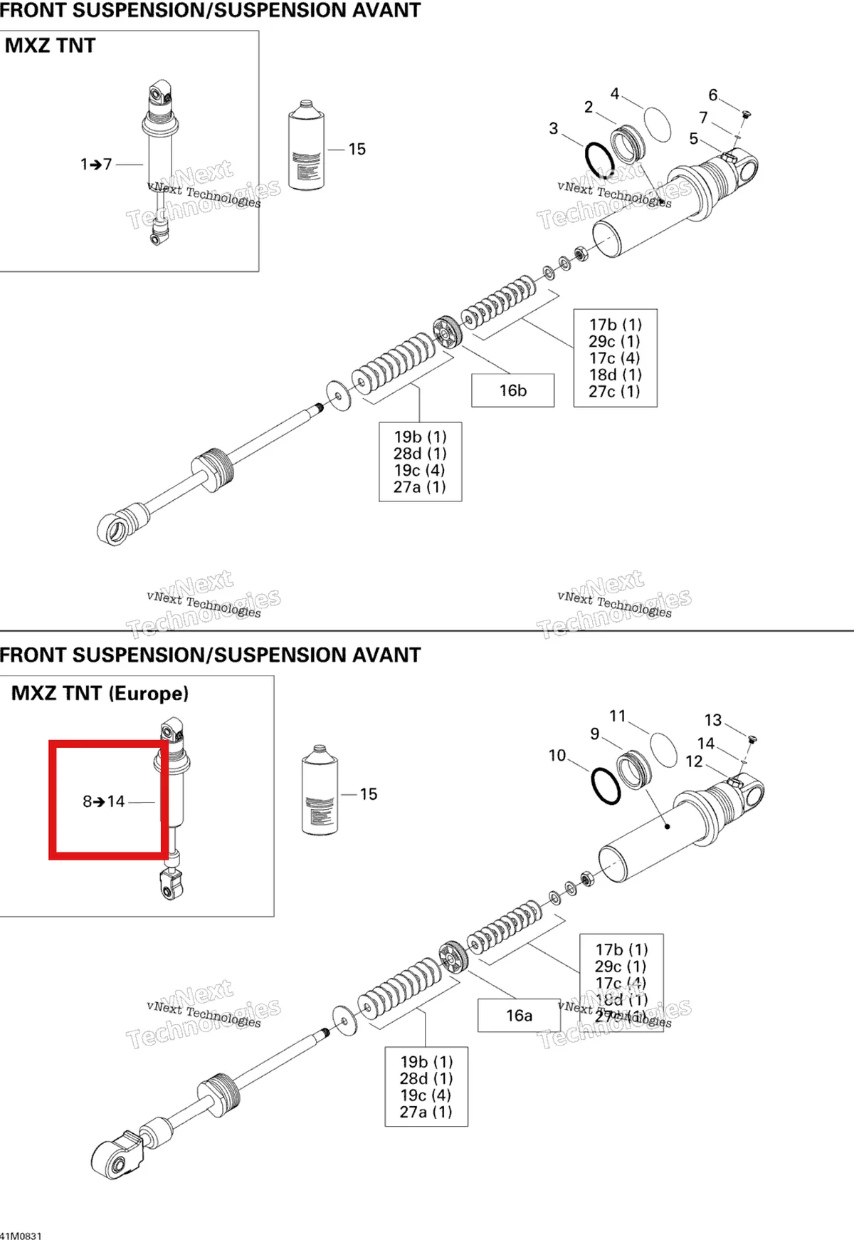 Деталь 505072381 на схеме узла 2008 Ski-Doo MX Z TNT 500SS Take Apart Shock, Front