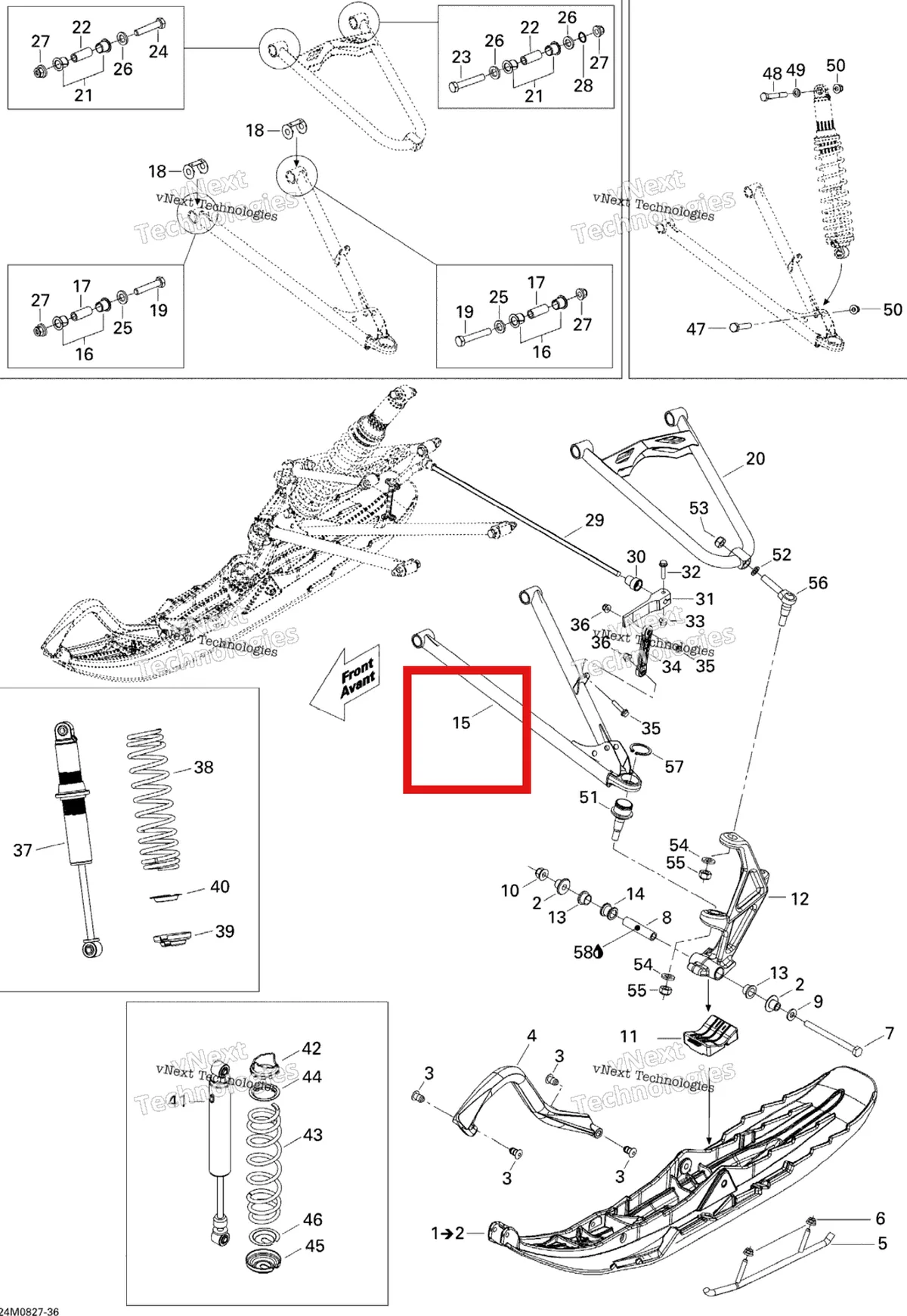Деталь 505072388 на схеме узла 2008 Ski-Doo Summit X 800R Front Suspension And Ski