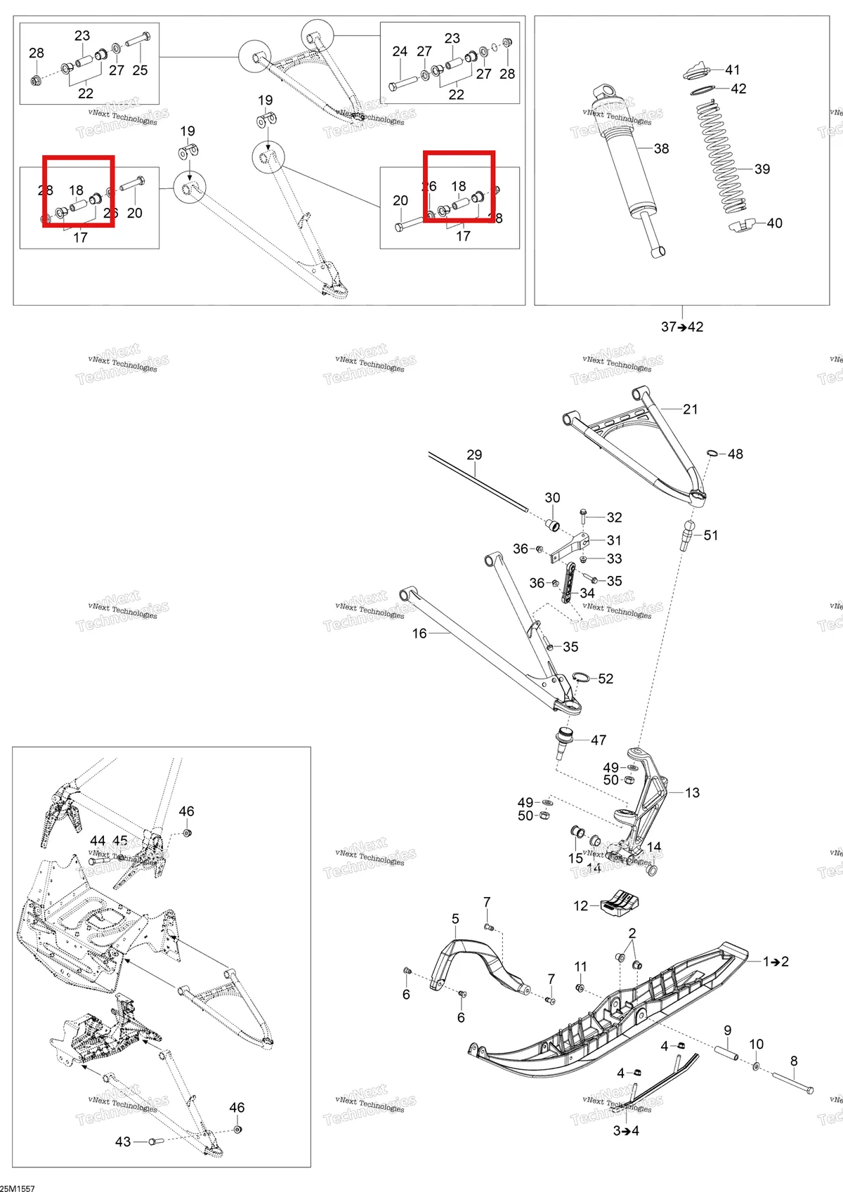 Деталь 505072393 (Деталь Aluminum Bushing) на схеме узла 2015 Ski-Doo EXPEDITION LE 1200 4-TEC Front Suspension