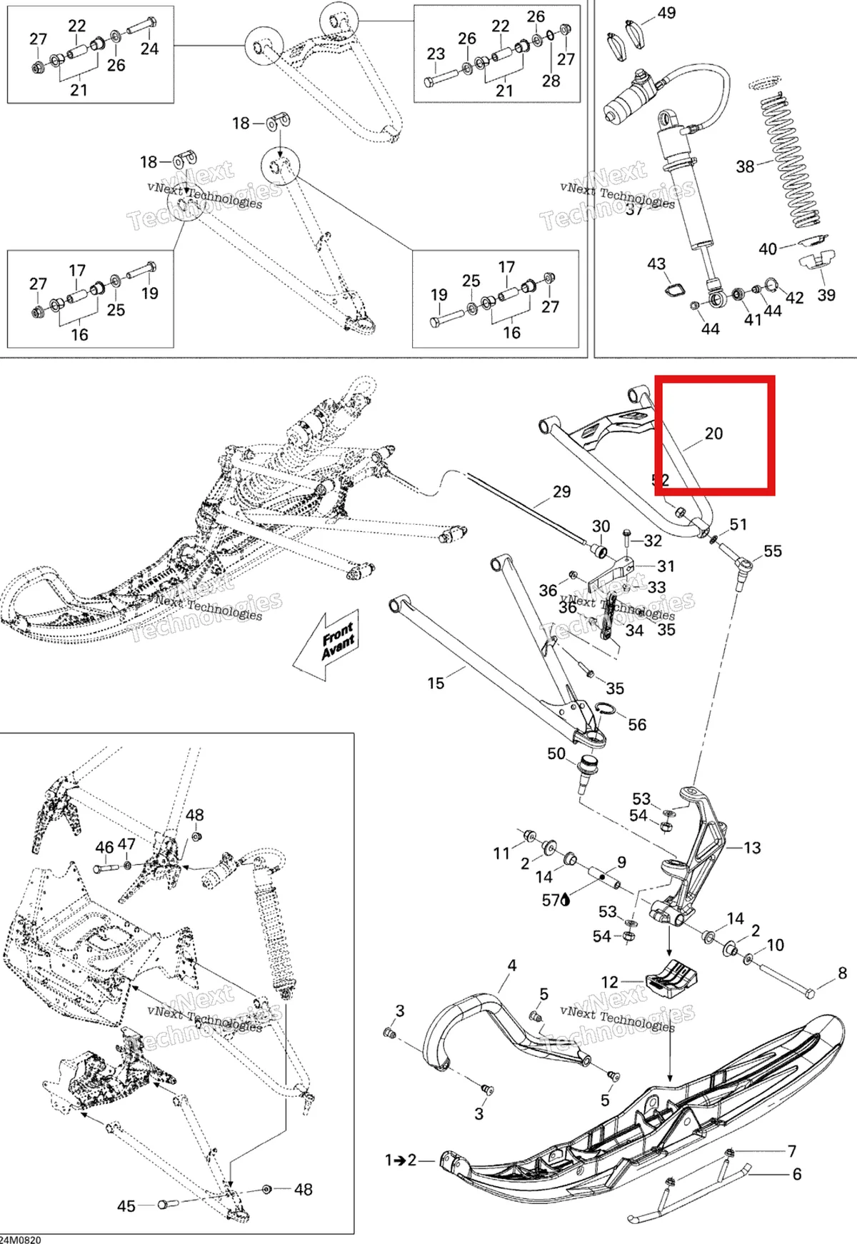 Деталь 505072454 (Деталь Upper Arm) на схеме узла 2008 Ski-Doo MX Z 600RS Front Suspension And Ski
