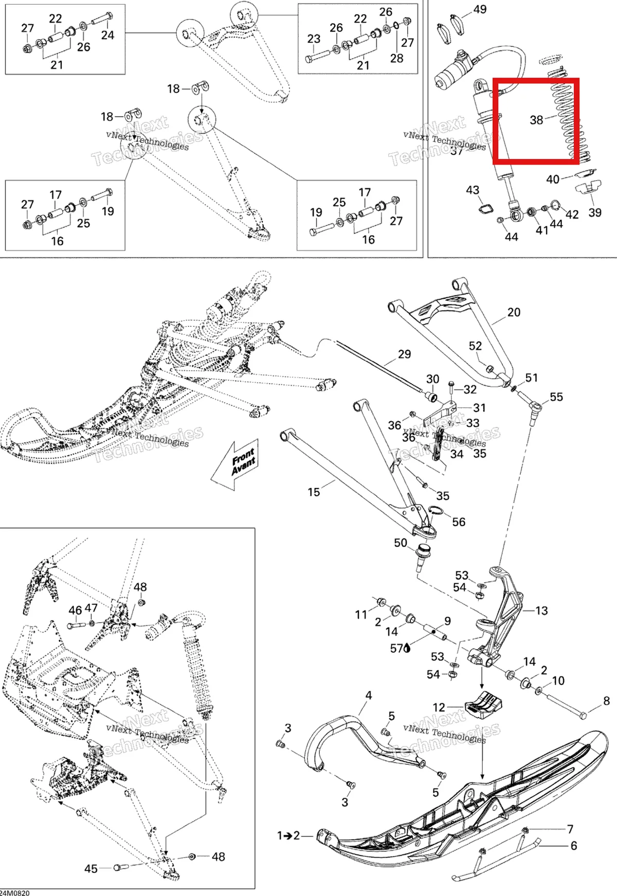 Деталь 505072481 на схеме узла 2008 Ski-Doo MX Z 600RS Front Suspension And Ski