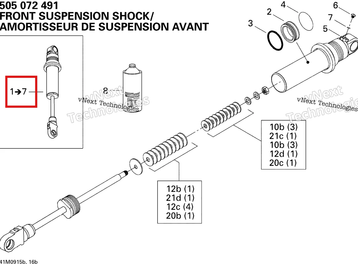 Деталь 505072491 на схеме узла 2009 Ski-Doo MX Z Renegade 1200 4-TEC Take Apart Shock, Front