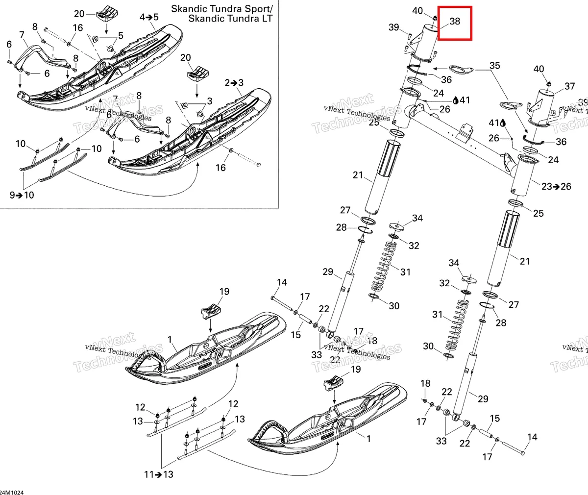 Деталь 505072550 на схеме узла 2010 Ski-Doo Skandic Tundra, STD, SPORT, LT Front Suspension And Ski
