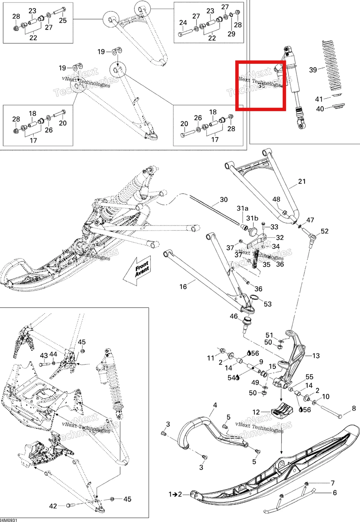 Деталь 505072564 на схеме узла 2009 Ski-Doo MX Z X 600RS Front Suspension And Ski