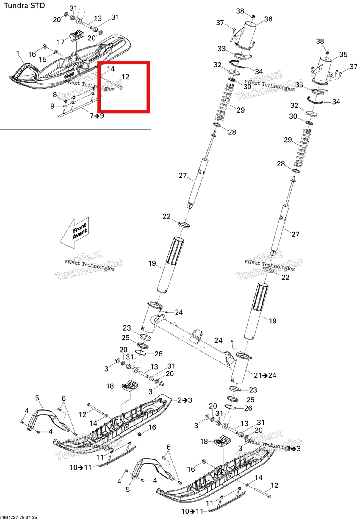 Деталь 505072593 на схеме узла 2012 Ski-Doo Tundra STD & Sport & LT 550F XP-LTS Front Suspension And Ski