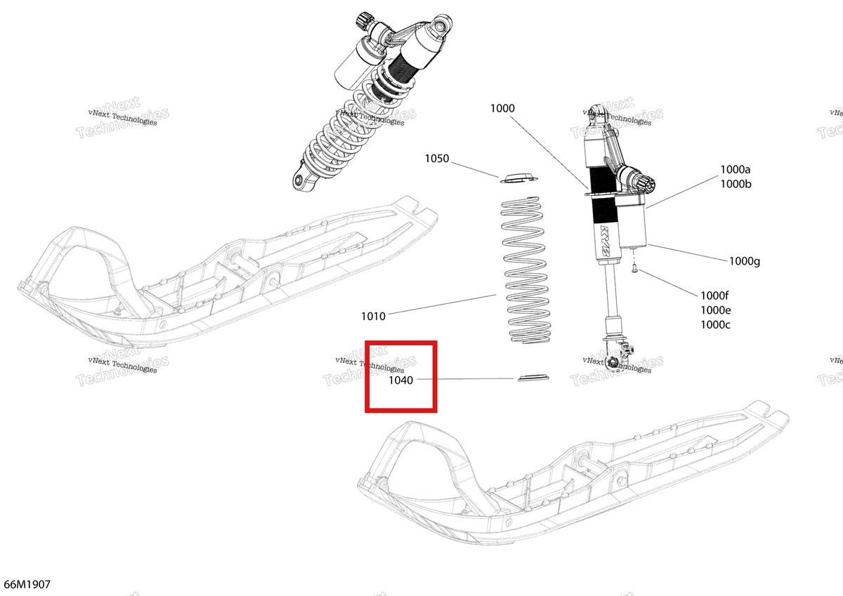 Деталь 505072635 (Пружина) на схеме узла 2019 Ski-Doo MXZ 600 RACING Front Shocks