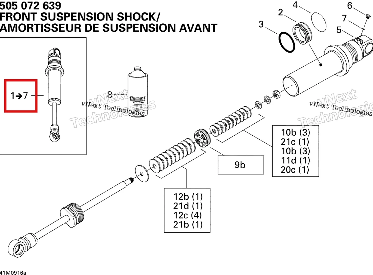 Деталь 505072639 на схеме узла 2009 Ski-Doo MX Z TNT 1200 4-TEC Take Apart Shock, Front Tnt