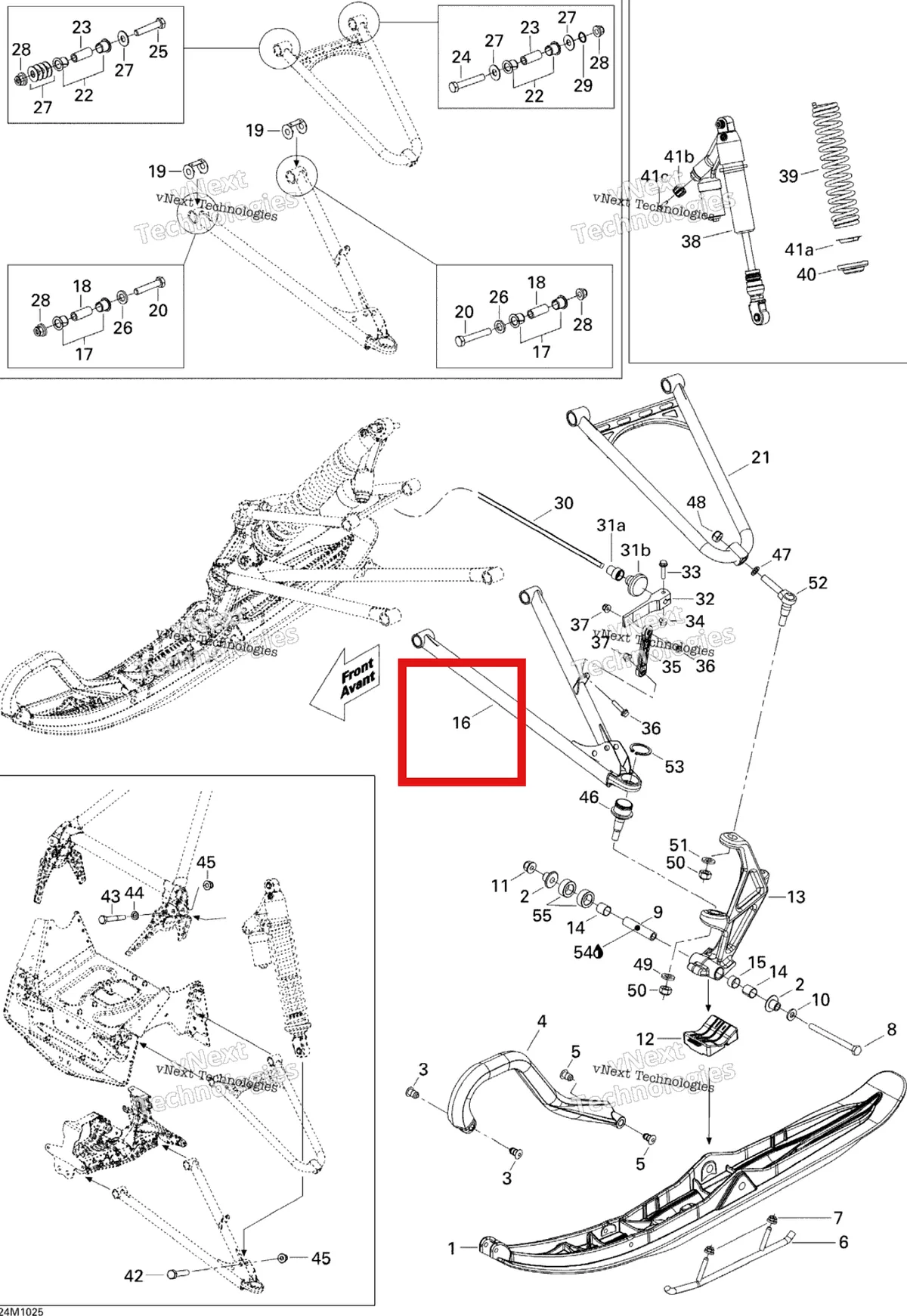 Деталь 505072652 (Деталь Rh Lower Arm) на схеме узла 2010 Ski-Doo MX Z X 600RS Front Suspension And Ski