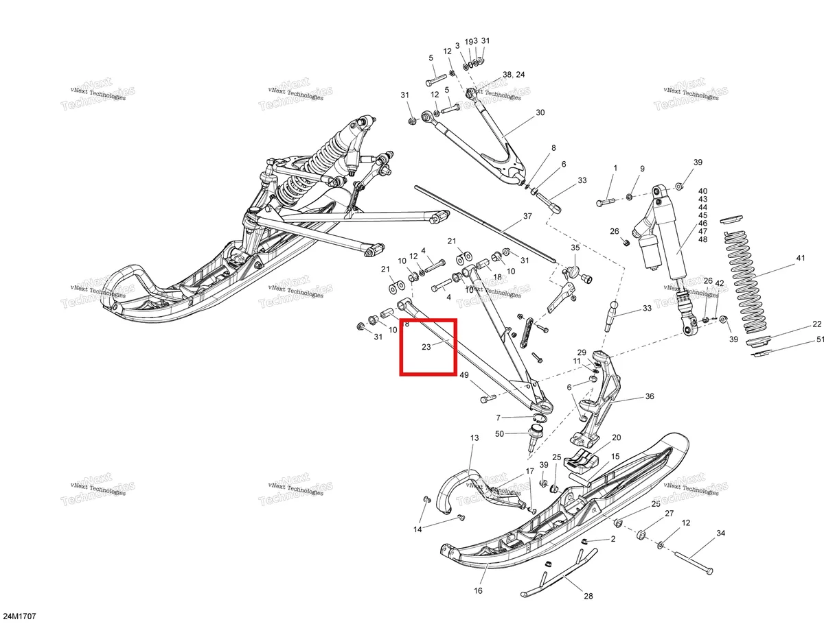 Деталь 505072655 (Черный левый Нижний Рычаг) на схеме узла 2017 Ski-Doo MXZ 600 RS Front Suspension And Ski