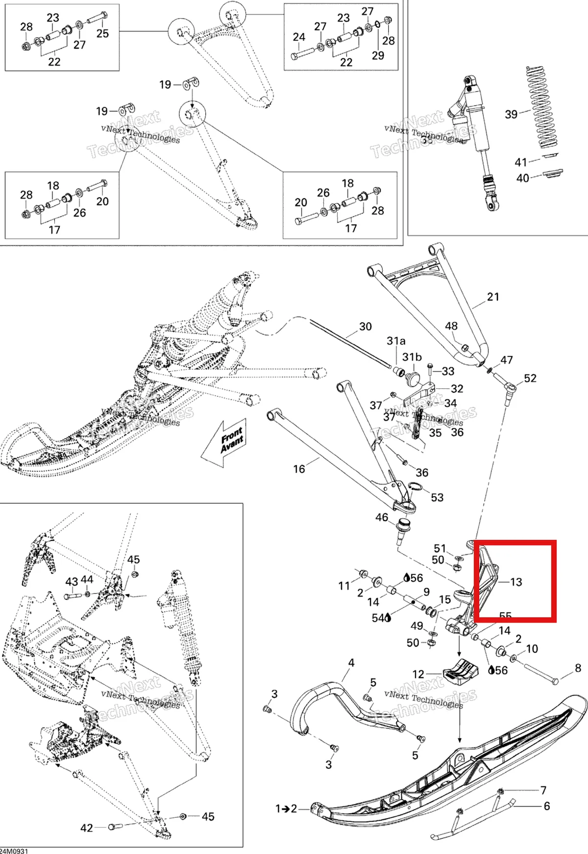 Деталь 505072674 (Лыжная Нога) на схеме узла 2009 Ski-Doo MX Z X 600RS Front Suspension And Ski