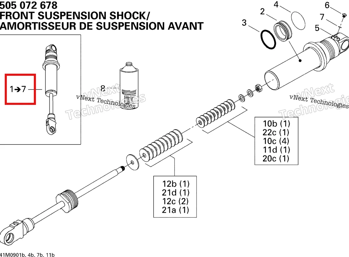 Деталь 505072678 на схеме узла 2009 Ski-Doo MX Z Renegade X 600 H.O. E-TEC Take Apart Shock, Front