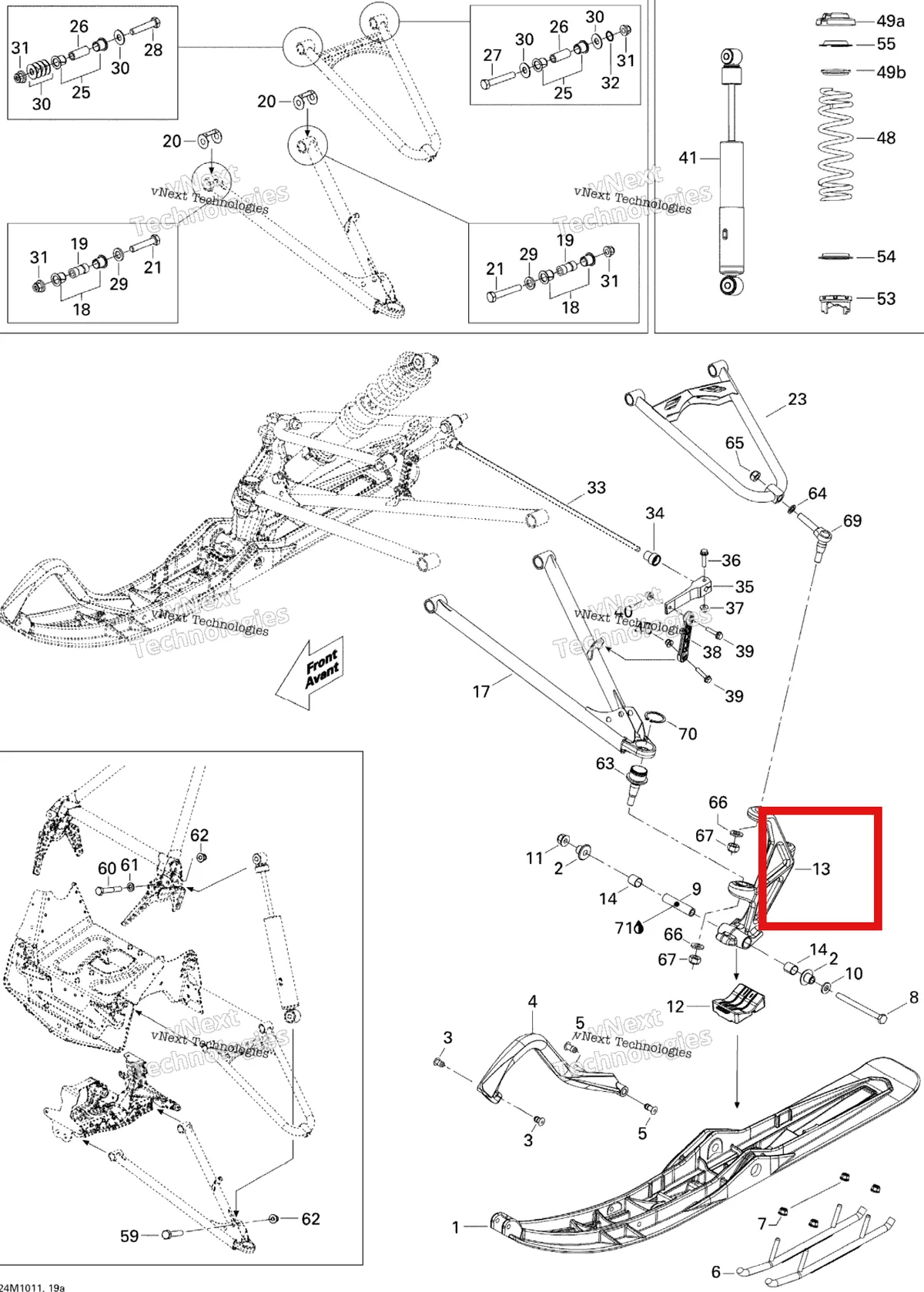 Схема применяемости: Правый лыжа Leg Ski-Doo 505072718