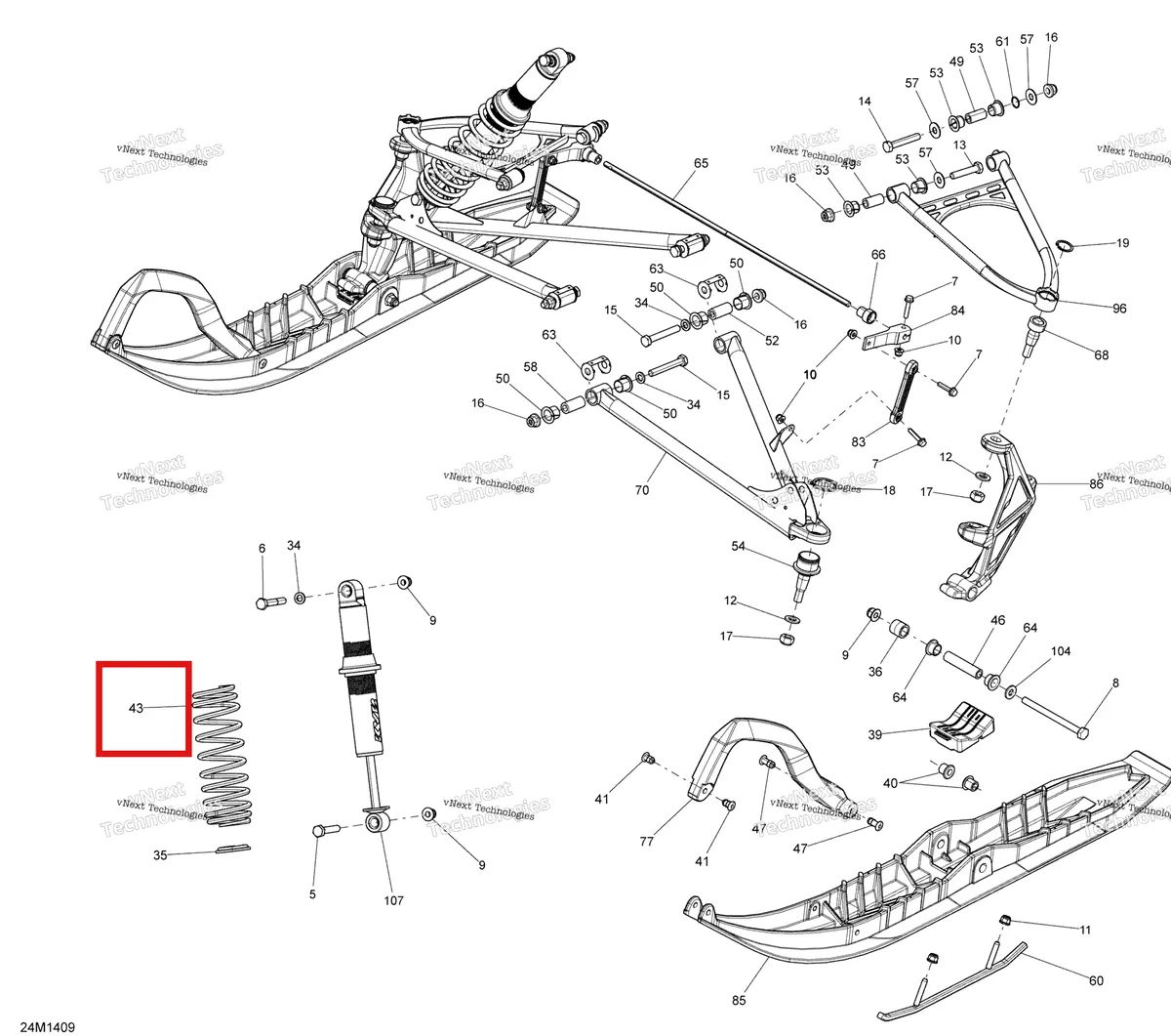Деталь 505072726 (Пружина) на схеме узла 2014 Ski-Doo SUMMIT X 800RE XM 146 Front Suspension And Ski