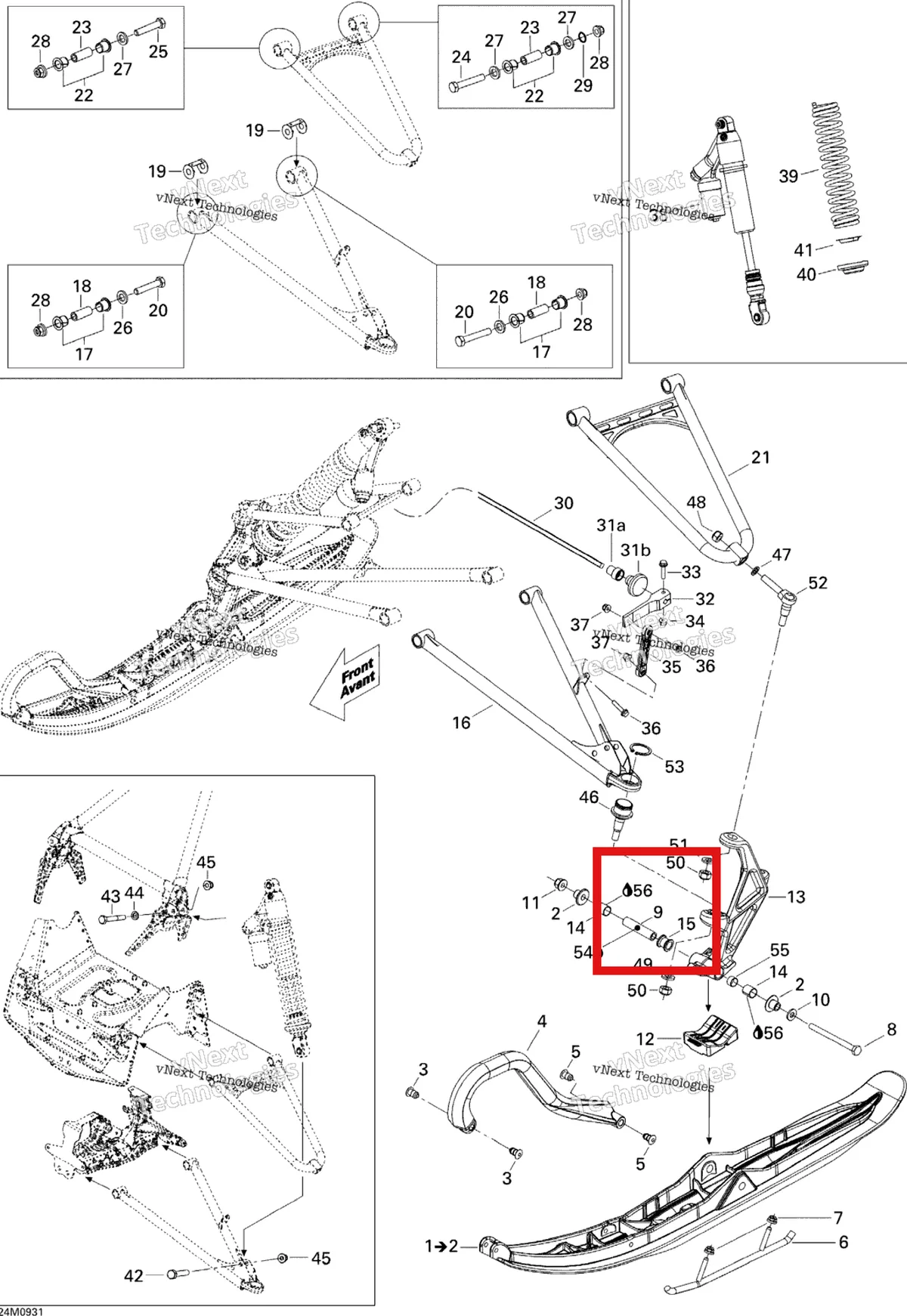 Деталь 505072748 на схеме узла 2009 Ski-Doo MX Z X 600RS Front Suspension And Ski