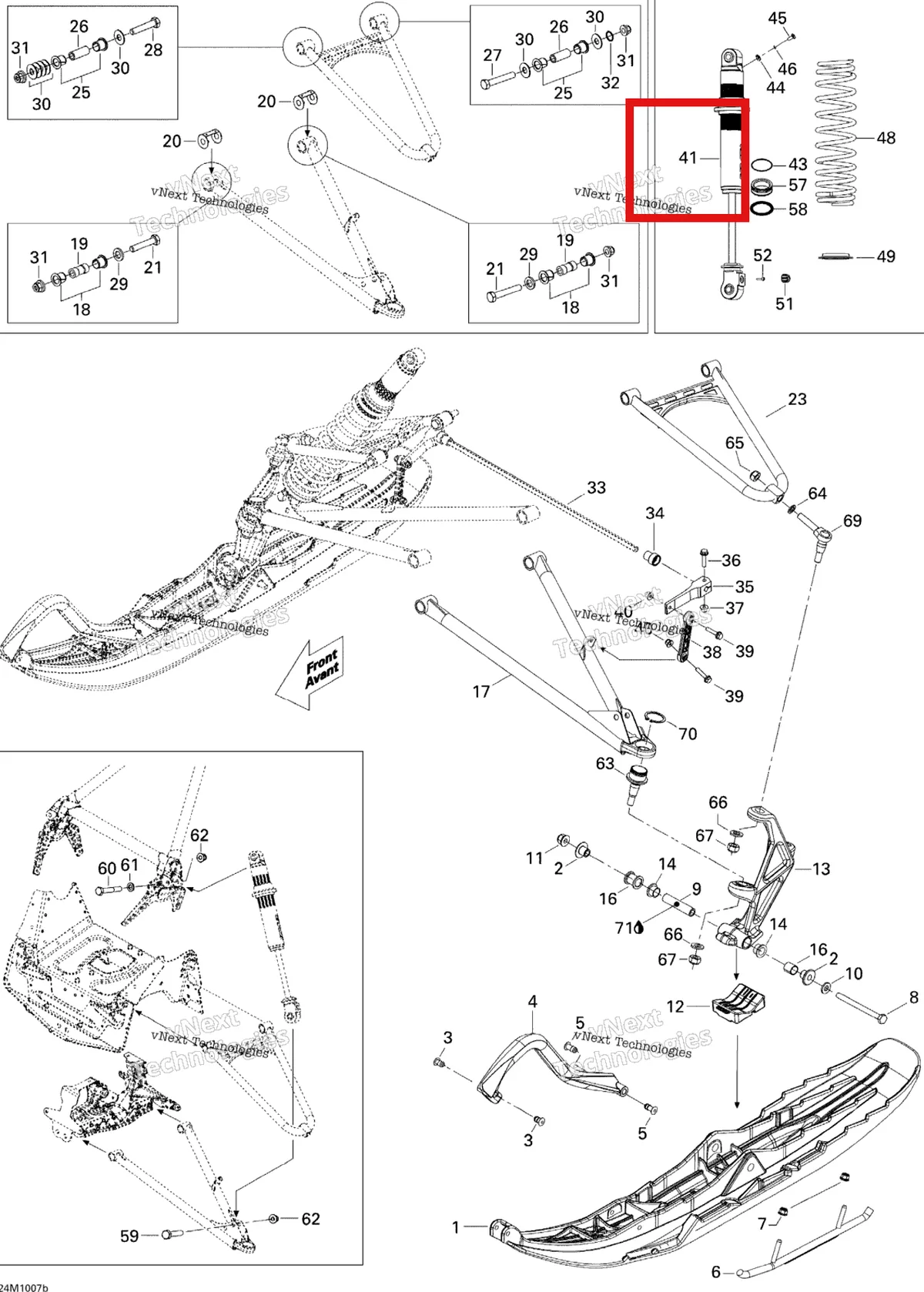 Деталь 505072752 на схеме узла 2010 Ski-Doo Renegade BackCountry X 800R PTEK Front Suspension And Ski Bc