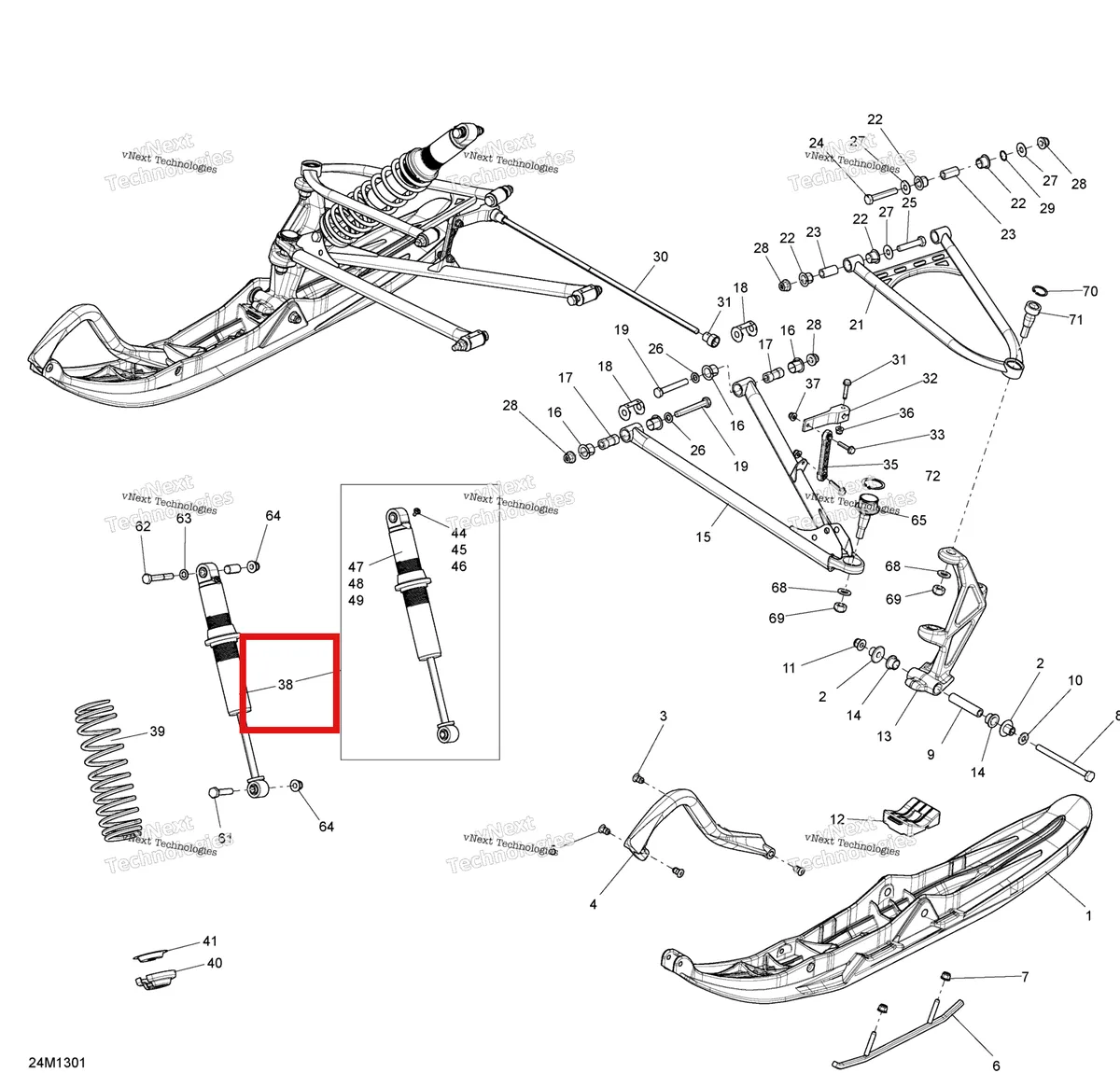 Деталь 505072754 на схеме узла 2013 Ski-Doo MXZ TNT 800RETEC XS Front Suspension And Ski