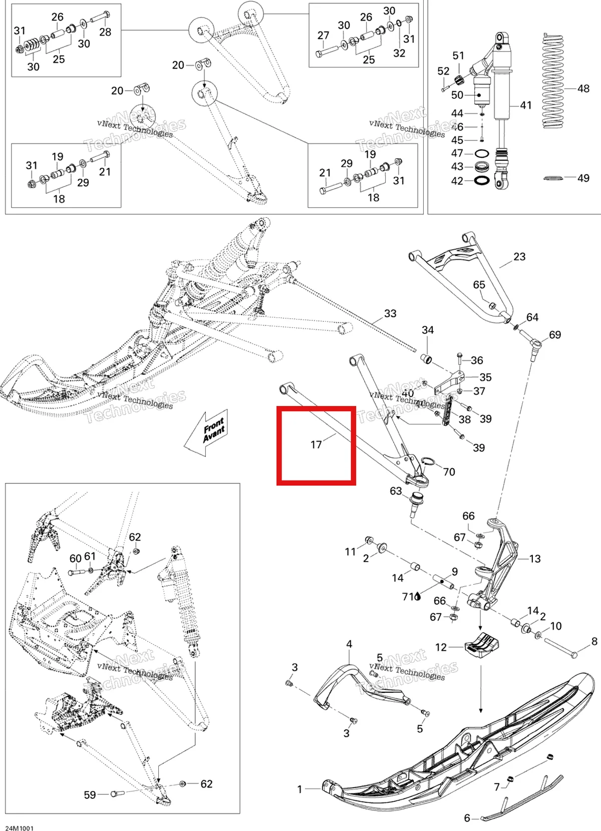 Деталь 505072776 на схеме узла 2010 Ski-Doo MX Z X-RS 600HO ETEC Front Suspension And Ski