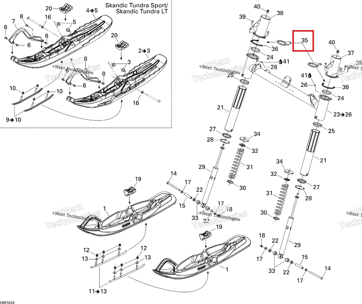 Деталь 505072798 на схеме узла 2010 Ski-Doo Skandic Tundra, STD, SPORT, LT Front Suspension And Ski