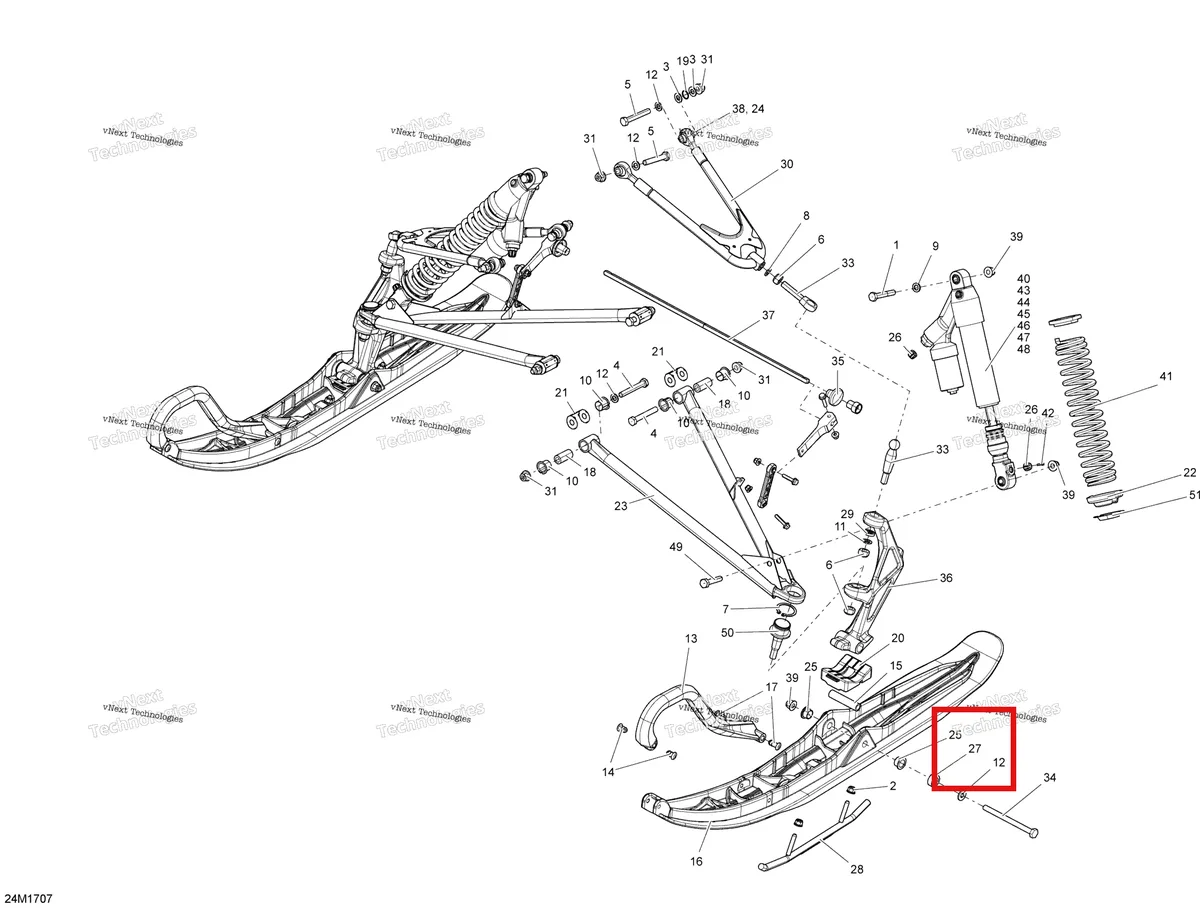 Деталь 505072807 (Проставка) на схеме узла 2017 Ski-Doo MXZ 600 RS Front Suspension And Ski