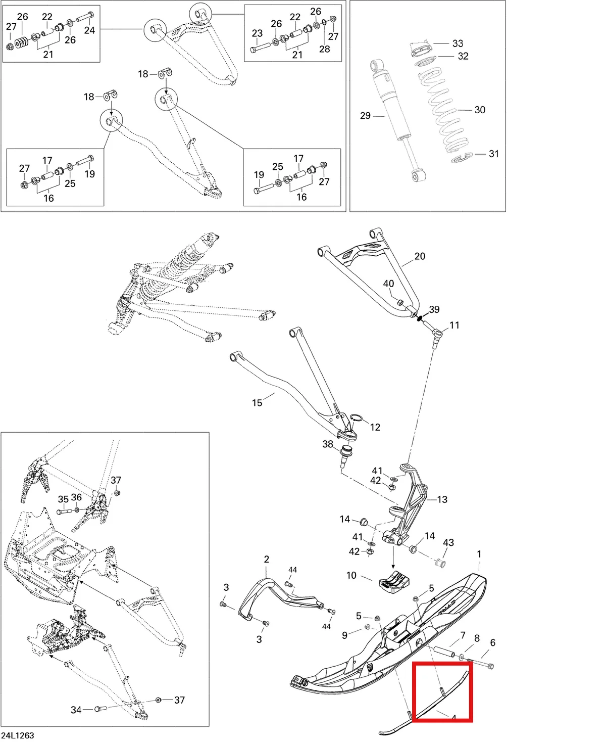 Деталь 505072833 (Деталь Rh Lower Arm) на схеме узла 07- Front Suspension And Ski