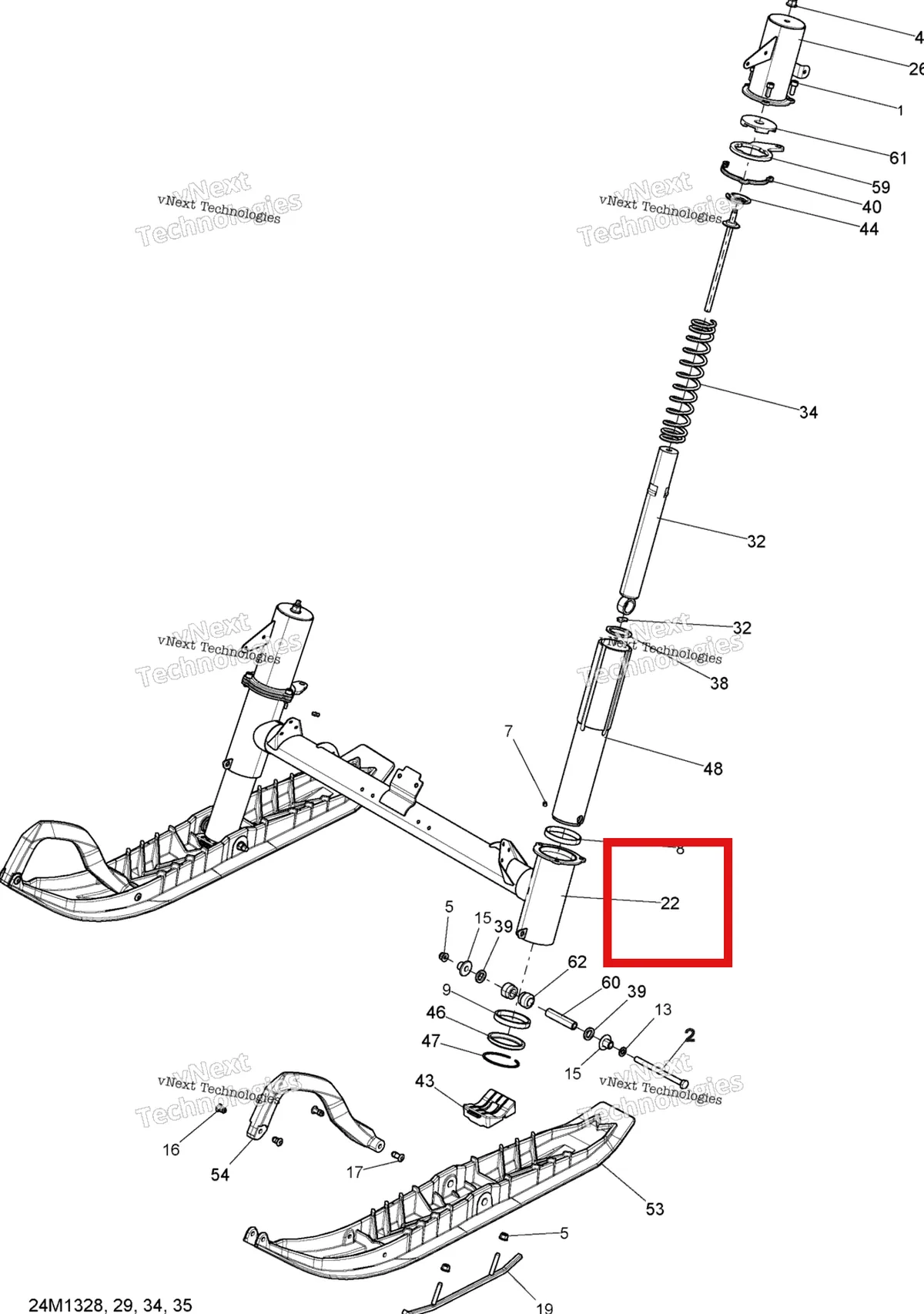 Деталь 505072981 на схеме узла 2013 Ski-Doo TUNDRA XTREME 600HOE XP Front Suspension And Ski