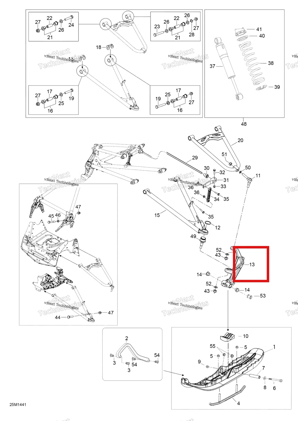 Деталь 505073011 (Лыжная Нога) на схеме узла 2014 Ski-Doo EXPEDITION LE 1200 XU Front Suspension And Ski