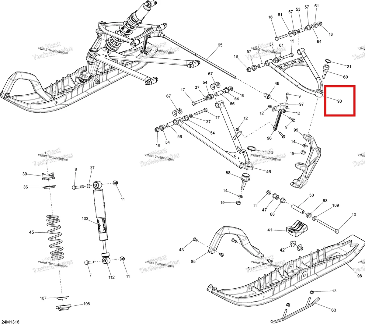 Деталь 505073014 (Деталь Upper Arm Rh. (35-37")) на схеме узла 2013 Ski-Doo SUMMIT SP 600HOE XP Front Suspension And Ski