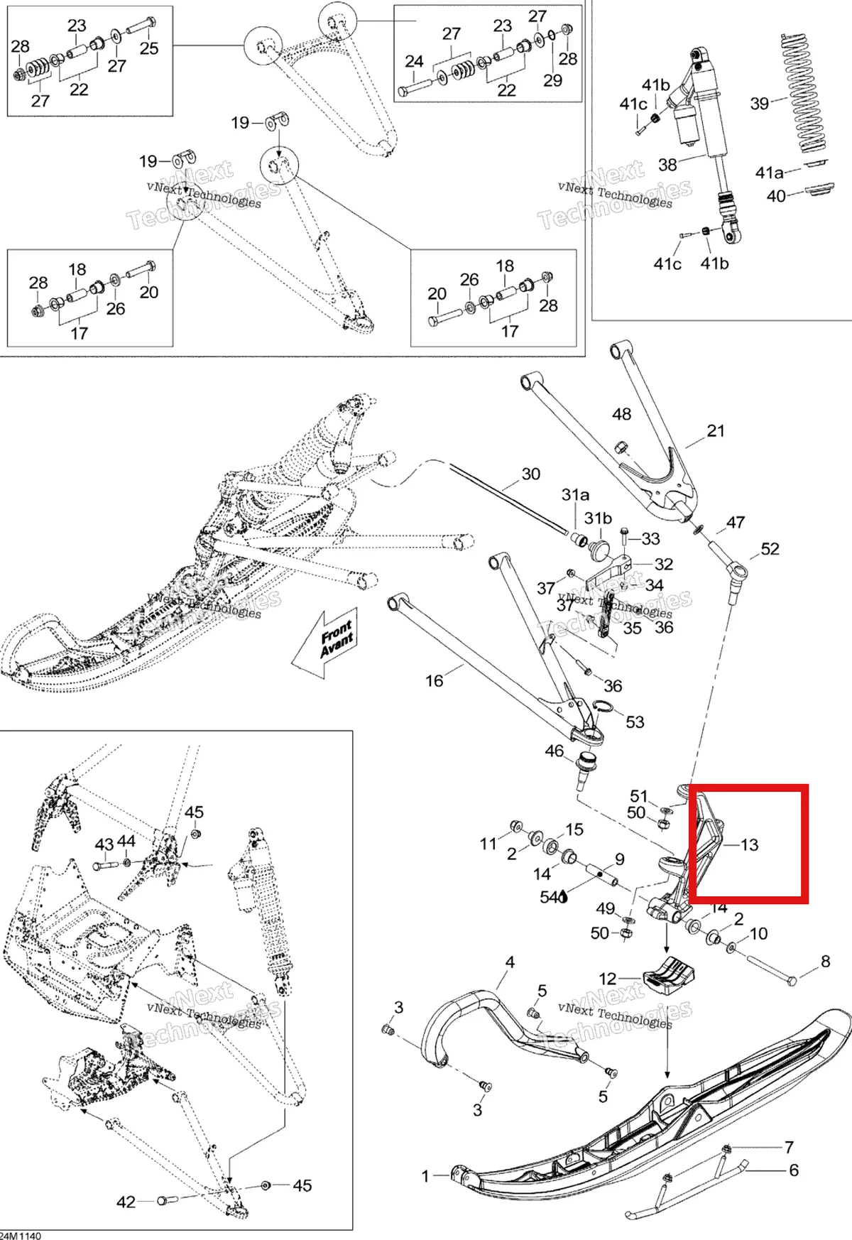 Деталь 505073065 на схеме узла 2011 Ski-Doo MX Z X 600RS Front Suspension And Ski
