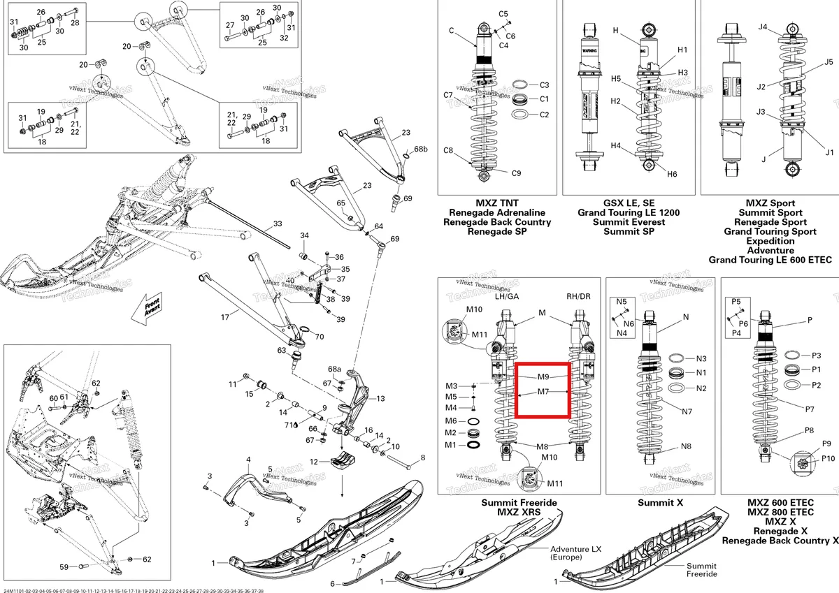 Деталь 505073071 на схеме узла 2011 Ski-Doo Summit FREERIDE 800R E-TEC Front Suspension And Ski