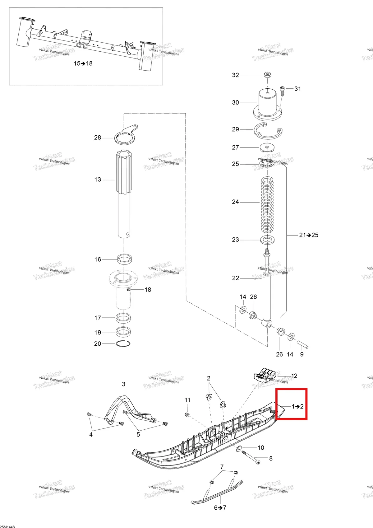 Деталь 505073100 на схеме узла 2014 Ski-Doo SKANDIC SWT 550F XU Front Suspension And Ski