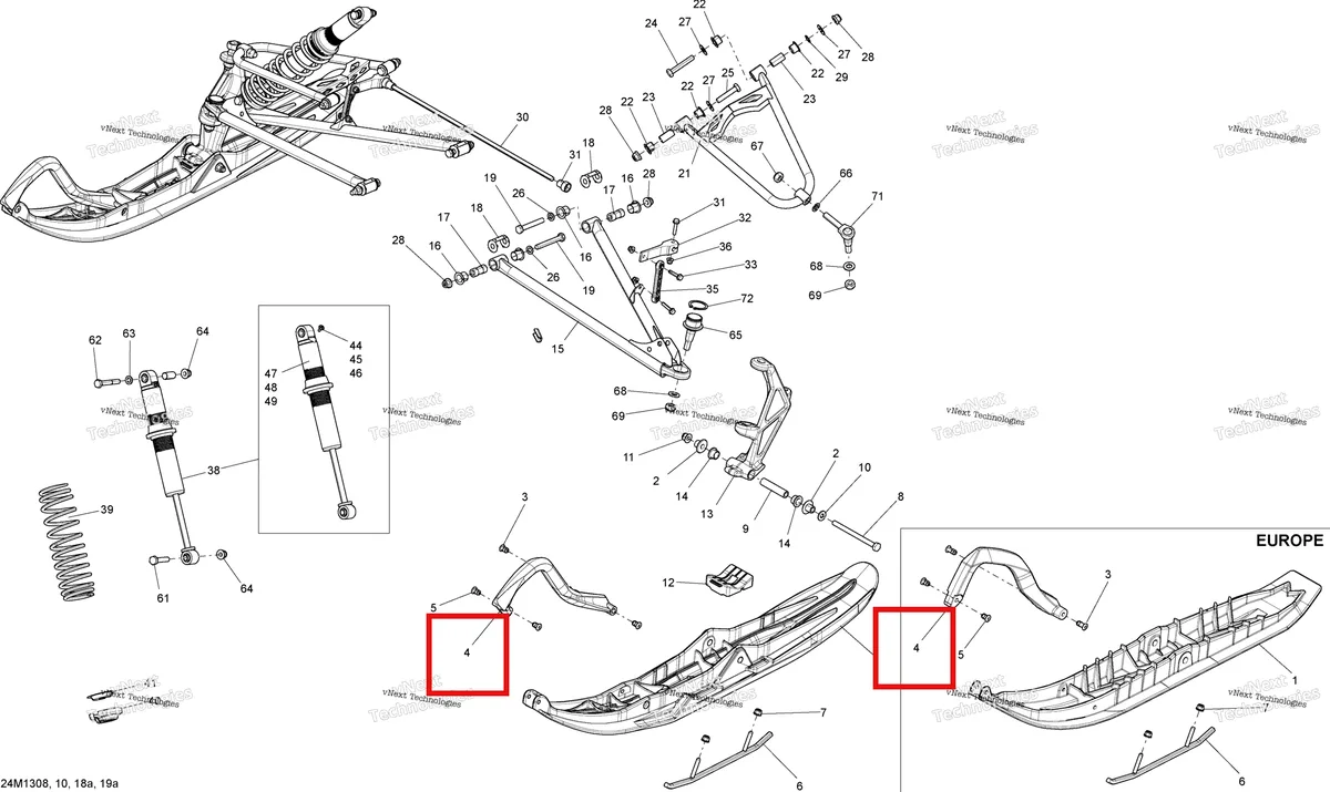 Деталь 505073107 на схеме узла 2013 Ski-Doo RENEGADE ADRENALINE 800RE XP Front Suspension And Ski
