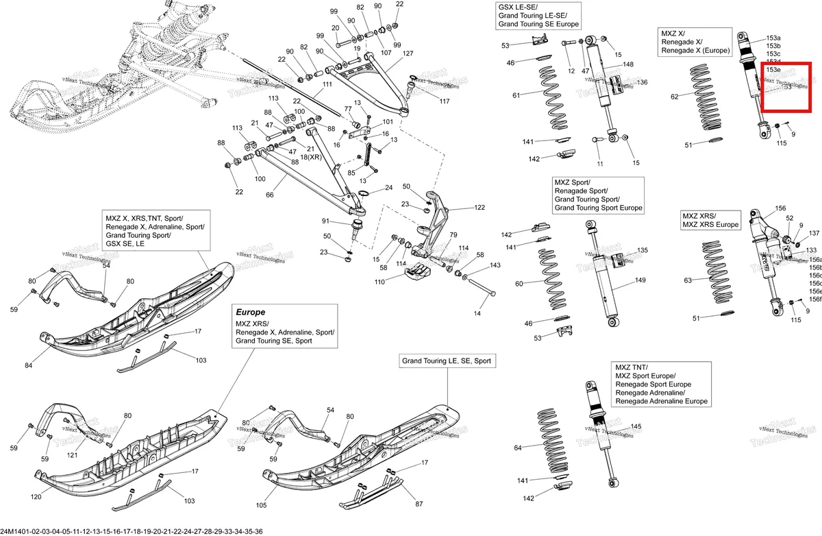 Деталь 505073117 (Шок) на схеме узла 2014 Ski-Doo RENEGADE X 600HOE XS Front Suspension And Ski