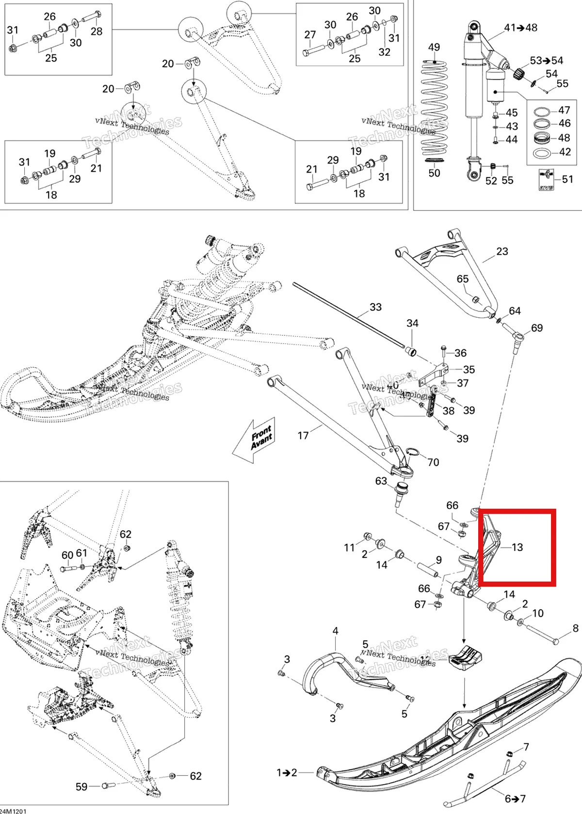 Деталь 505073135 на схеме узла 2012 Ski-Doo MXZ XRS 800RETEC XP Front Suspension And Ski