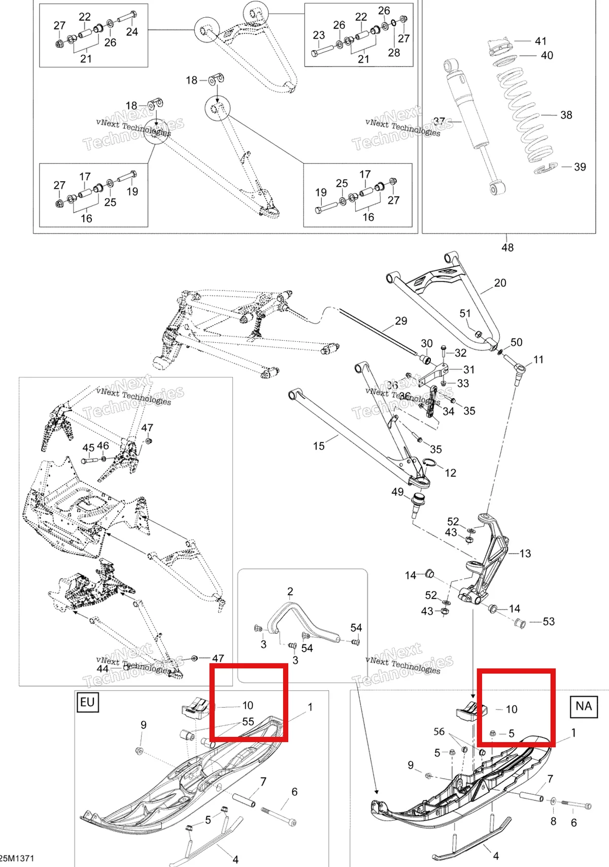 Деталь 505073149 (Резиновый Демпфер) на схеме узла 2013 Ski-Doo EXPEDITION LE 1200 XU Front Suspension And Ski